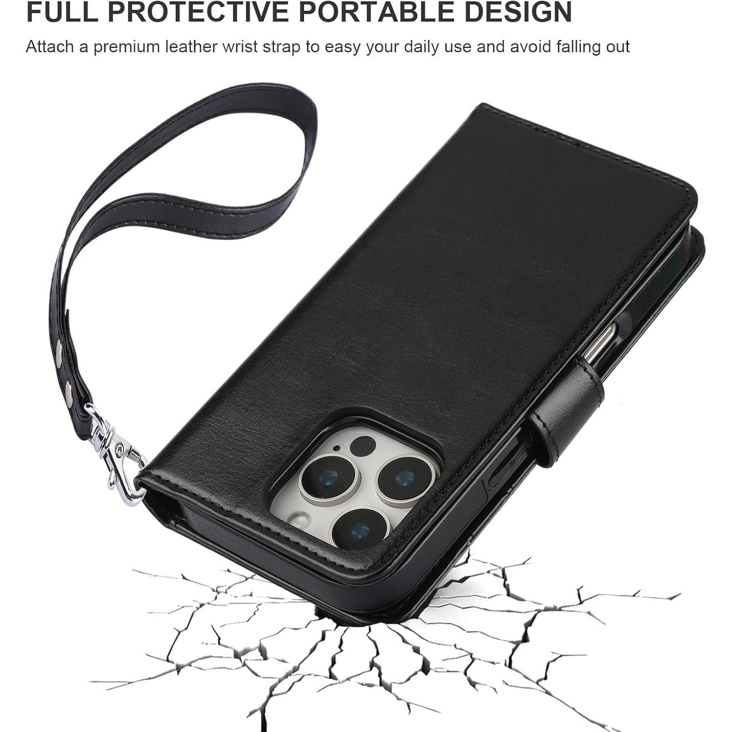 Funda Cartera Desmontable Bocasal para iPhone 16 Pro 6.3" Negro