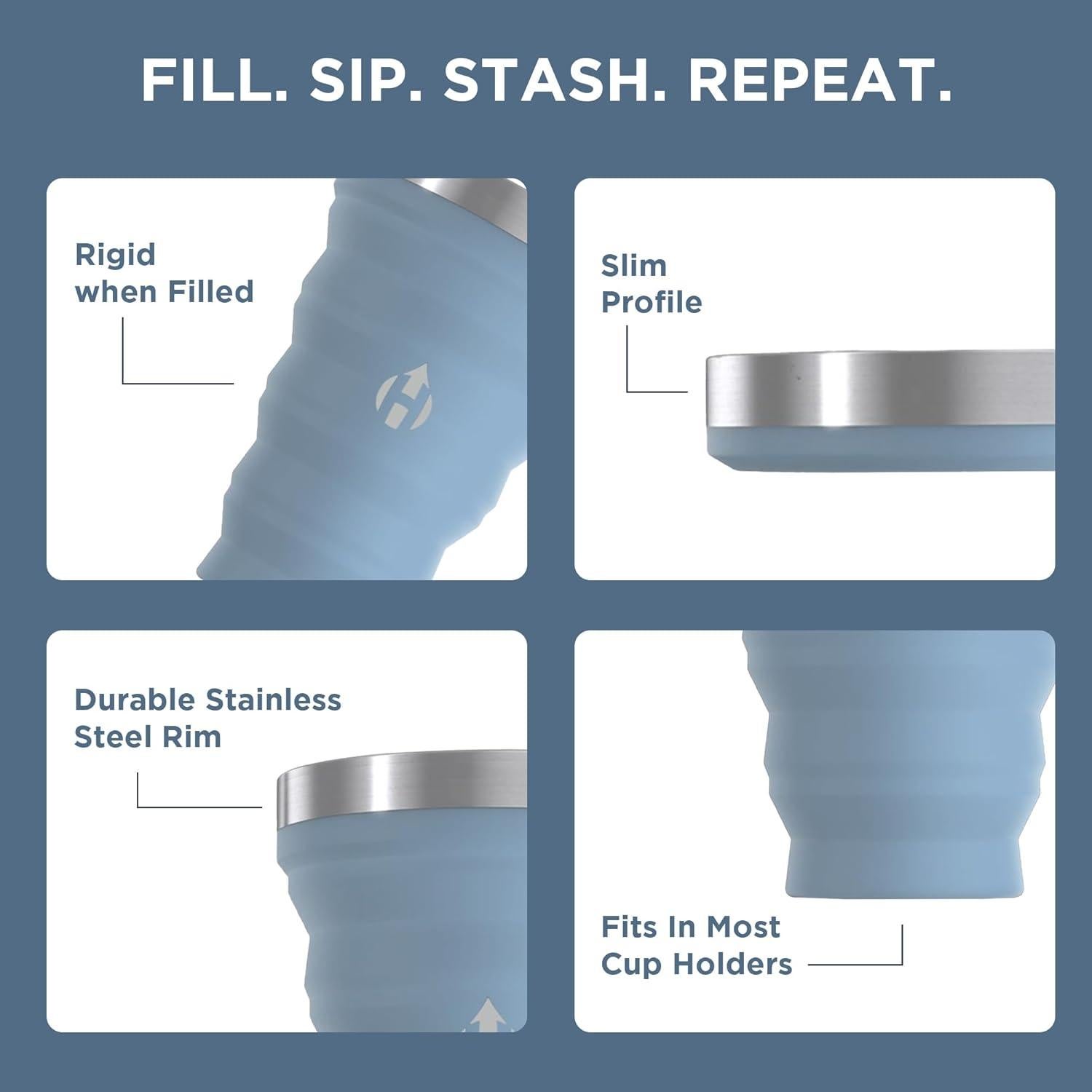 Vaso Plegable HYDAWAY 473 ml Silicona y Acero Inoxidable