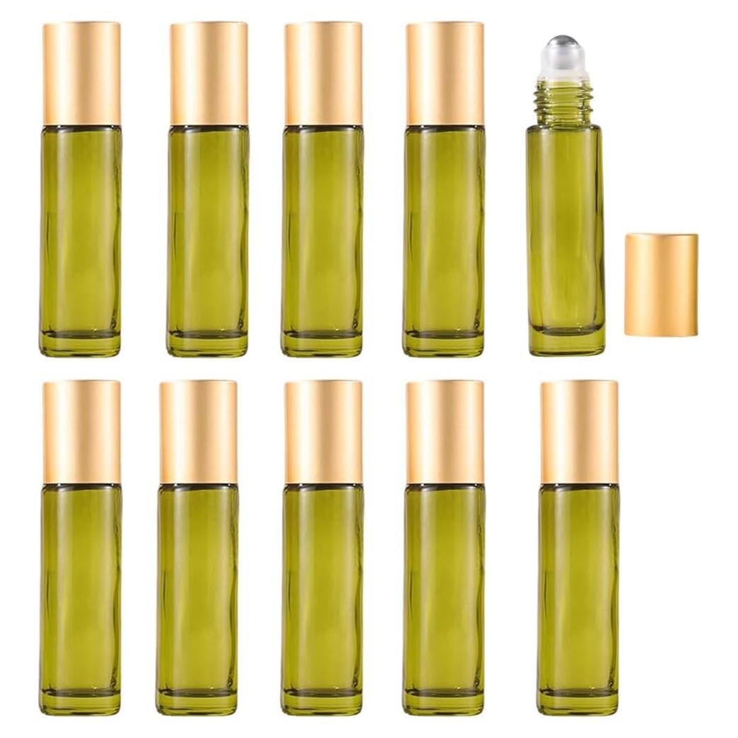 Paquete de 10 botellas de rodillo de vidrio YORROR 10ml verdes