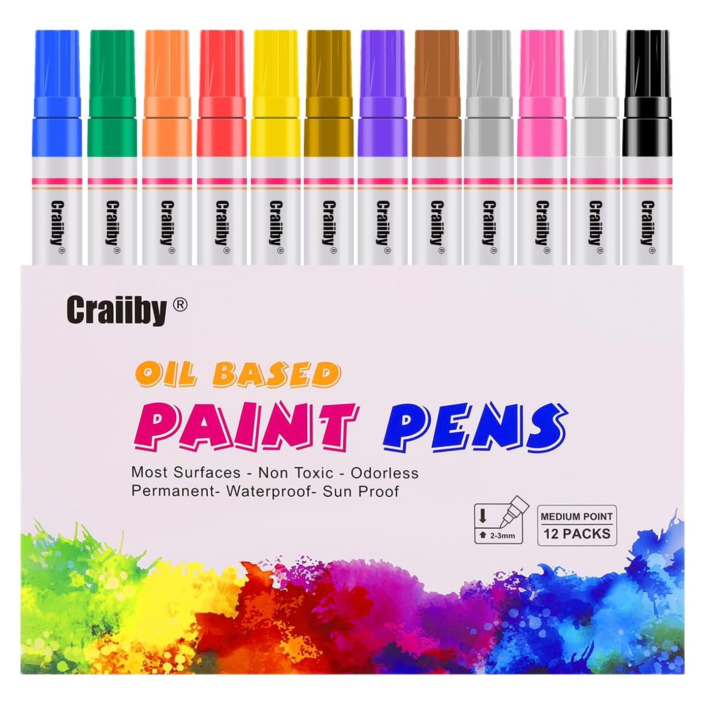 Marcadores de Pintura Craiiby, Paquete de 12 Colores, Secado Rápido