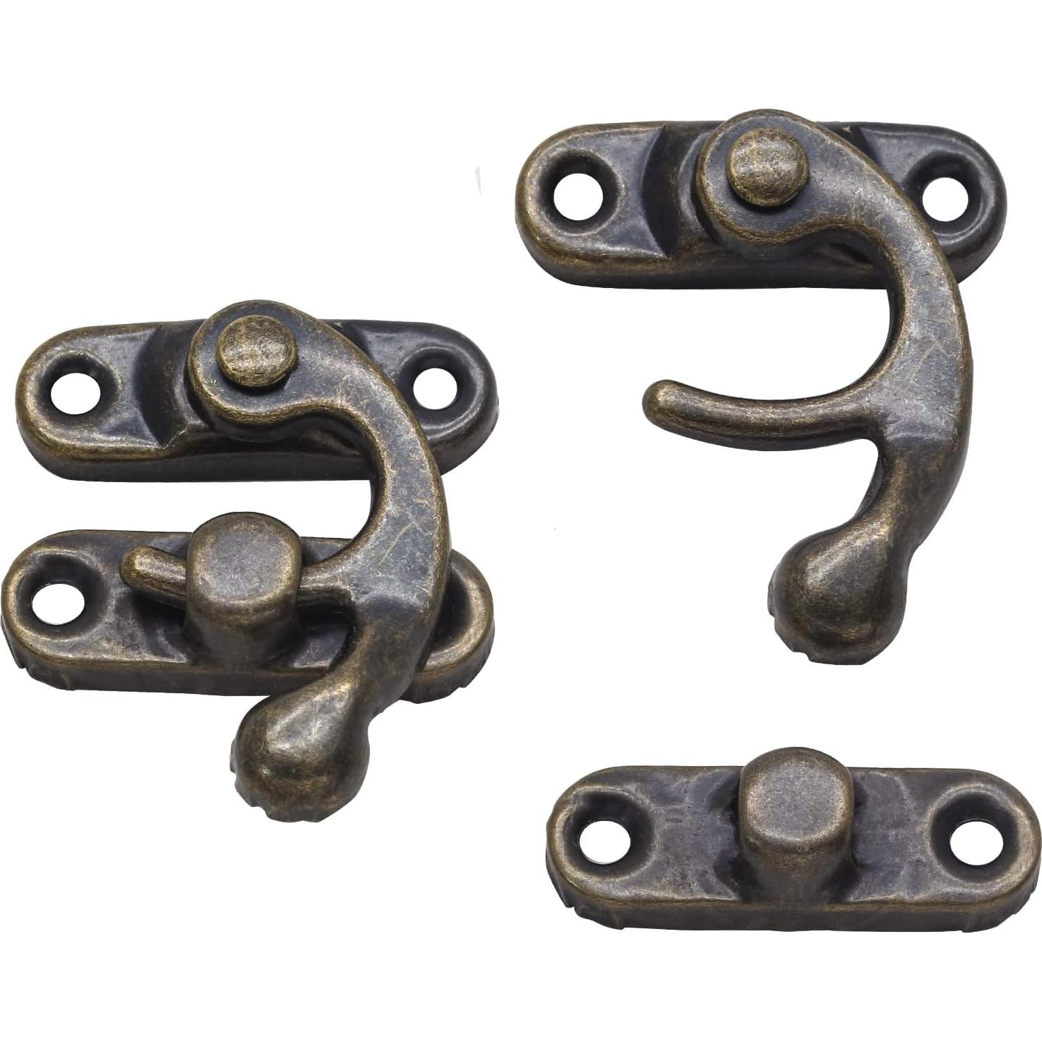 Antique Bronze Right Latch Hook Hasp, Small Box Hinges and Retro Latch Lock for Decorative Cabinet Small Wooden Jewelry Box Gift Box (1 Pcs Hasp Catch + 2 Pcs Hinges)