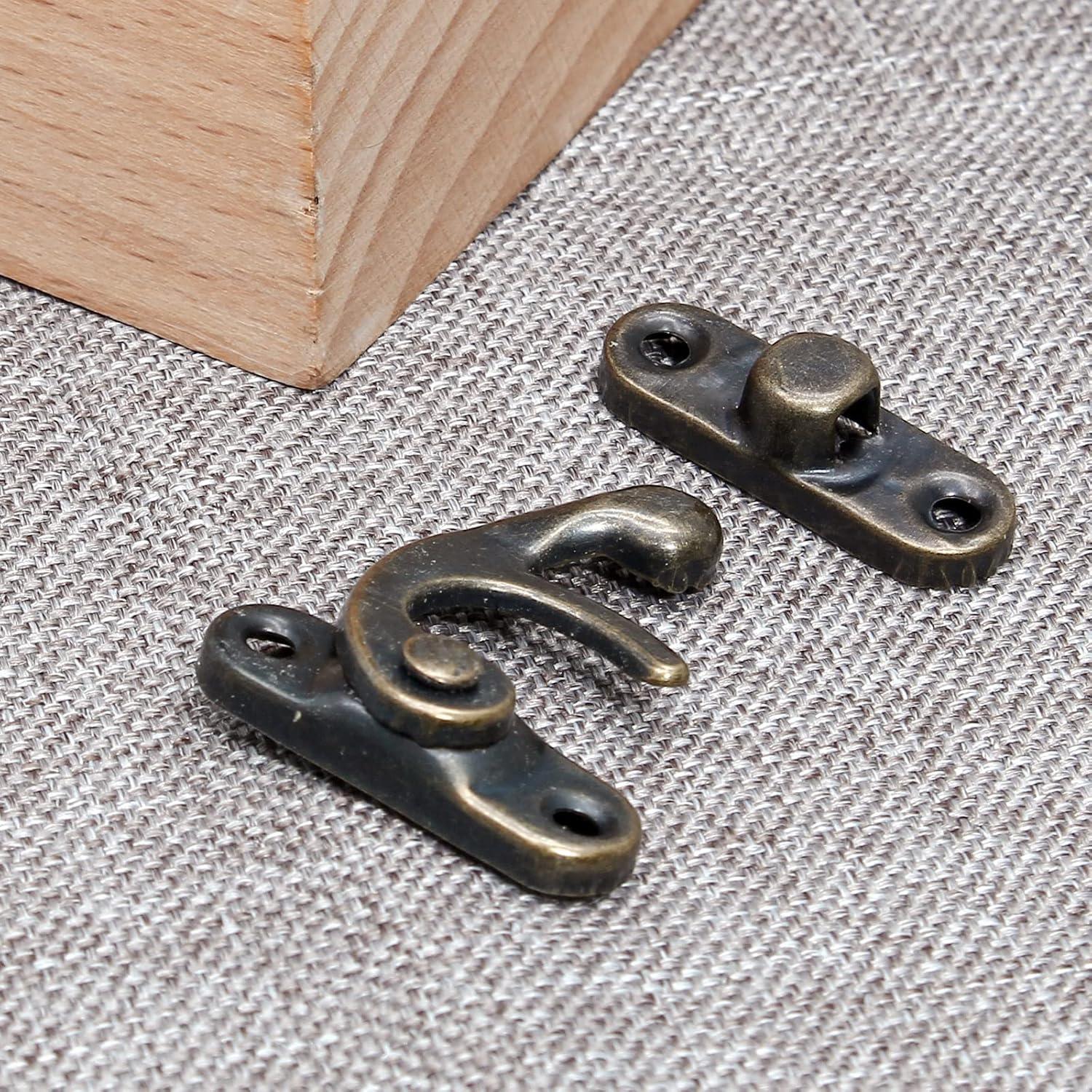 Antique Bronze Right Latch Hook Hasp, Small Box Hinges and Retro Latch Lock for Decorative Cabinet Small Wooden Jewelry Box Gift Box (1 Pcs Hasp Catch + 2 Pcs Hinges)