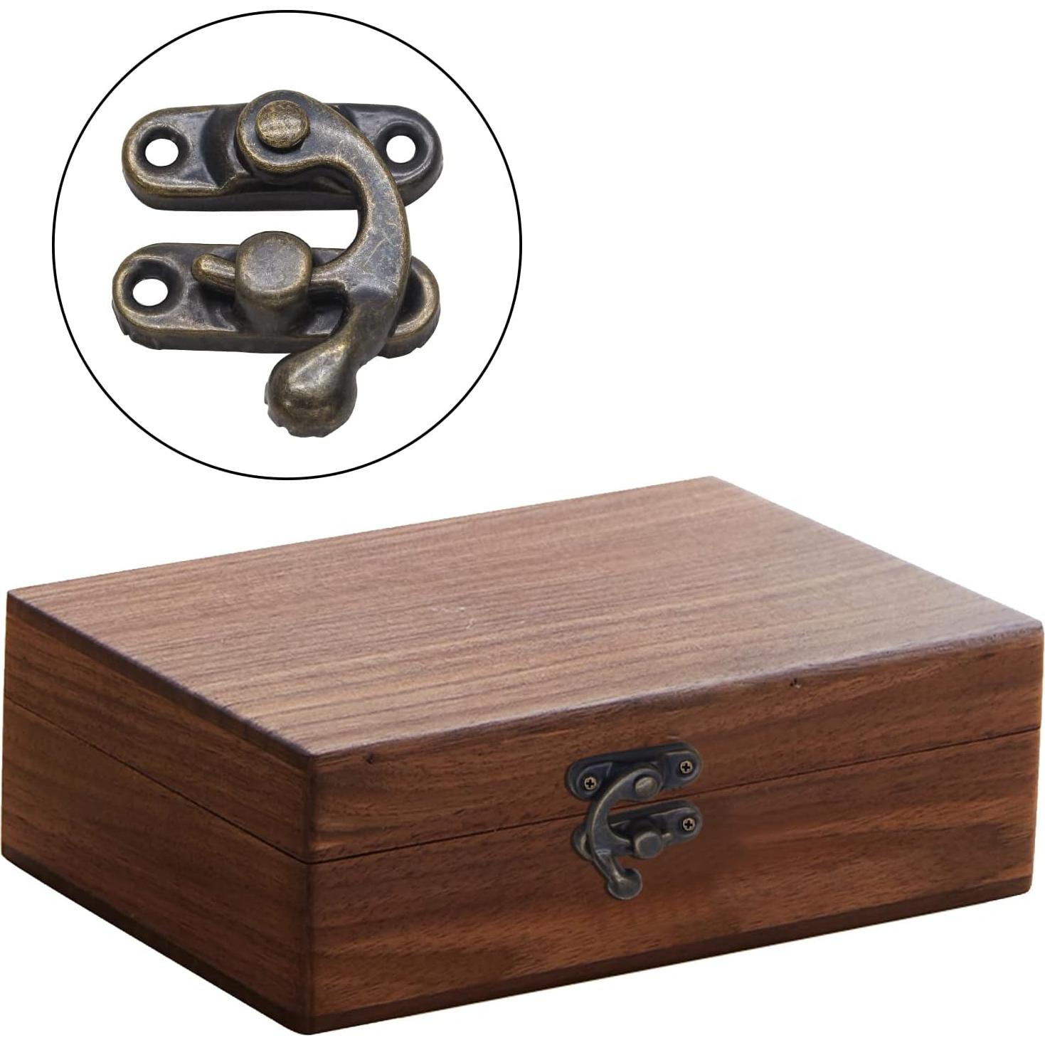 Antique Bronze Right Latch Hook Hasp, Small Box Hinges and Retro Latch Lock for Decorative Cabinet Small Wooden Jewelry Box Gift Box (1 Pcs Hasp Catch + 2 Pcs Hinges)