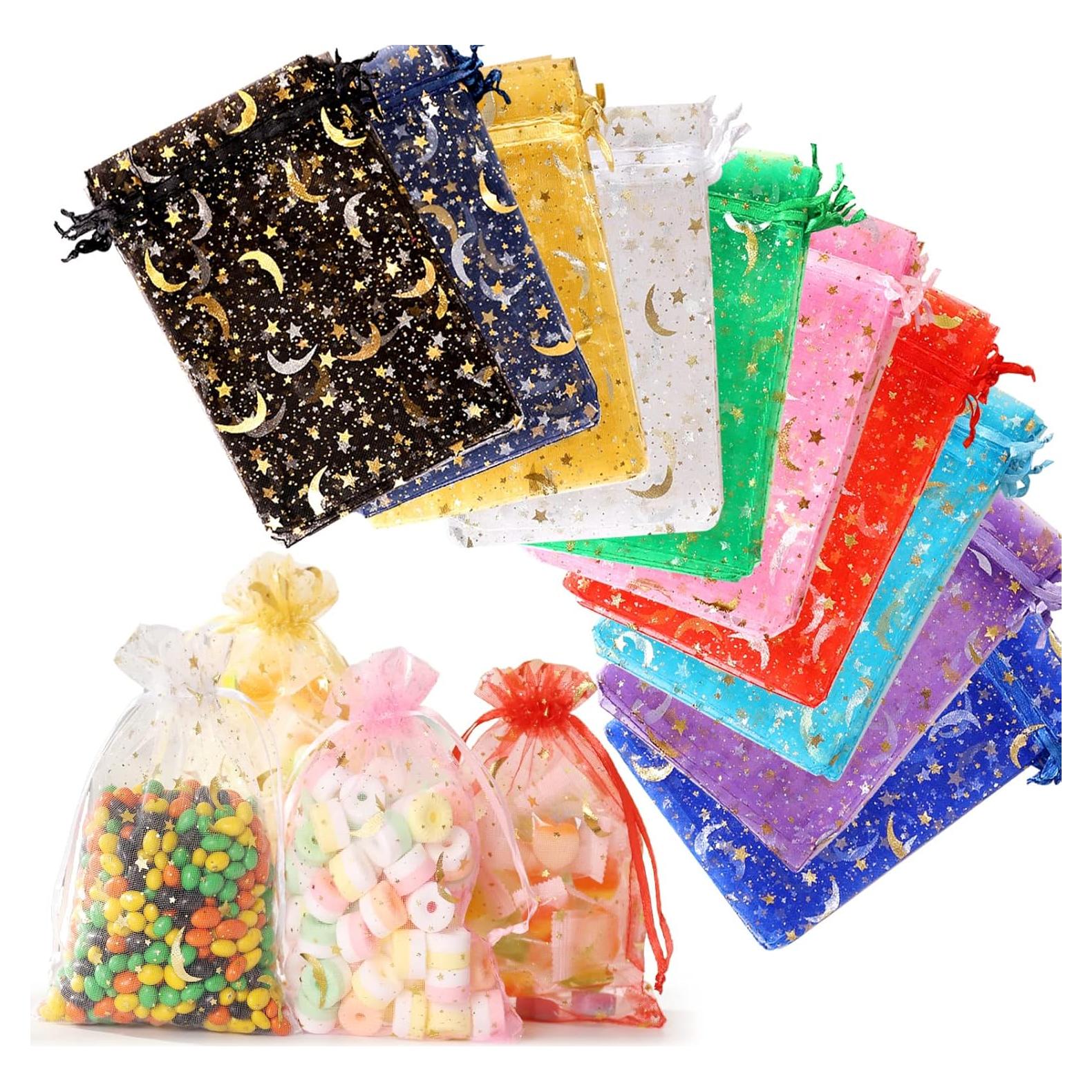 100 Bolsas de Joyería de Organza ENNIYU 8x10cm Estrellas y Lunas