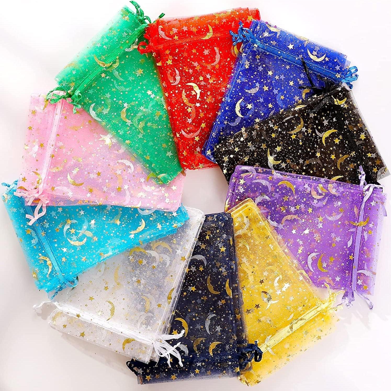100 Bolsas de Joyería de Organza ENNIYU 8x10cm Estrellas y Lunas