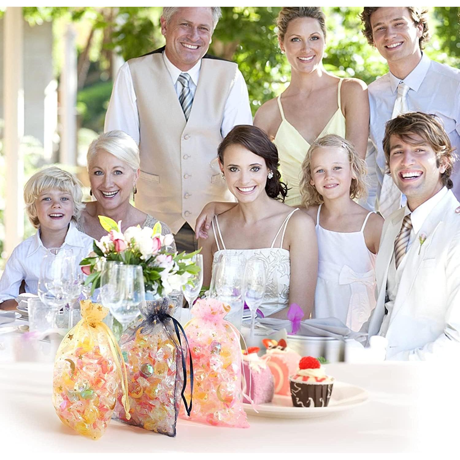 100 Bolsas de Joyería de Organza ENNIYU 8x10cm Estrellas y Lunas