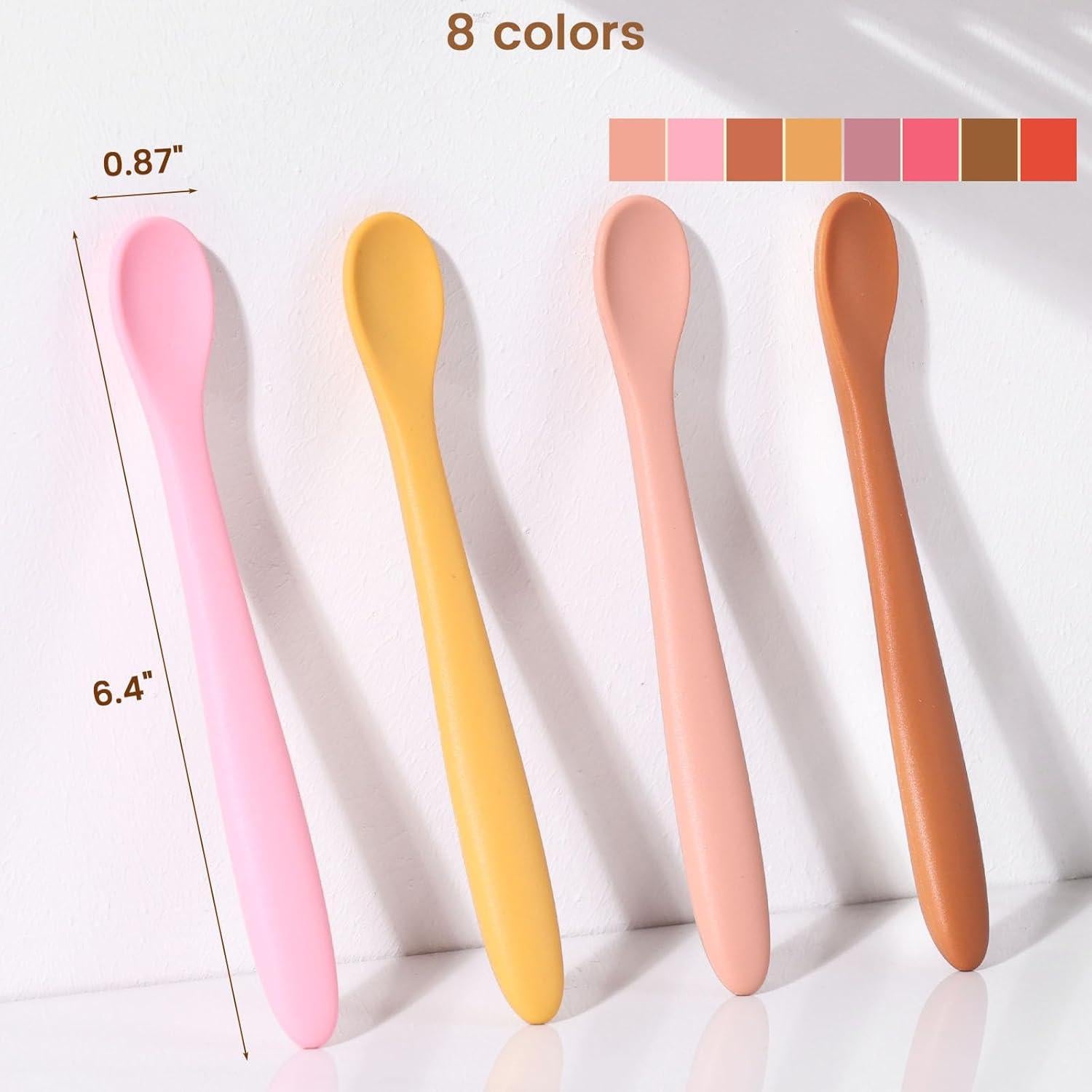 Cucharas de Silicona para Bebés HANSGO 8PCS Rosa Apto Lavavajillas
