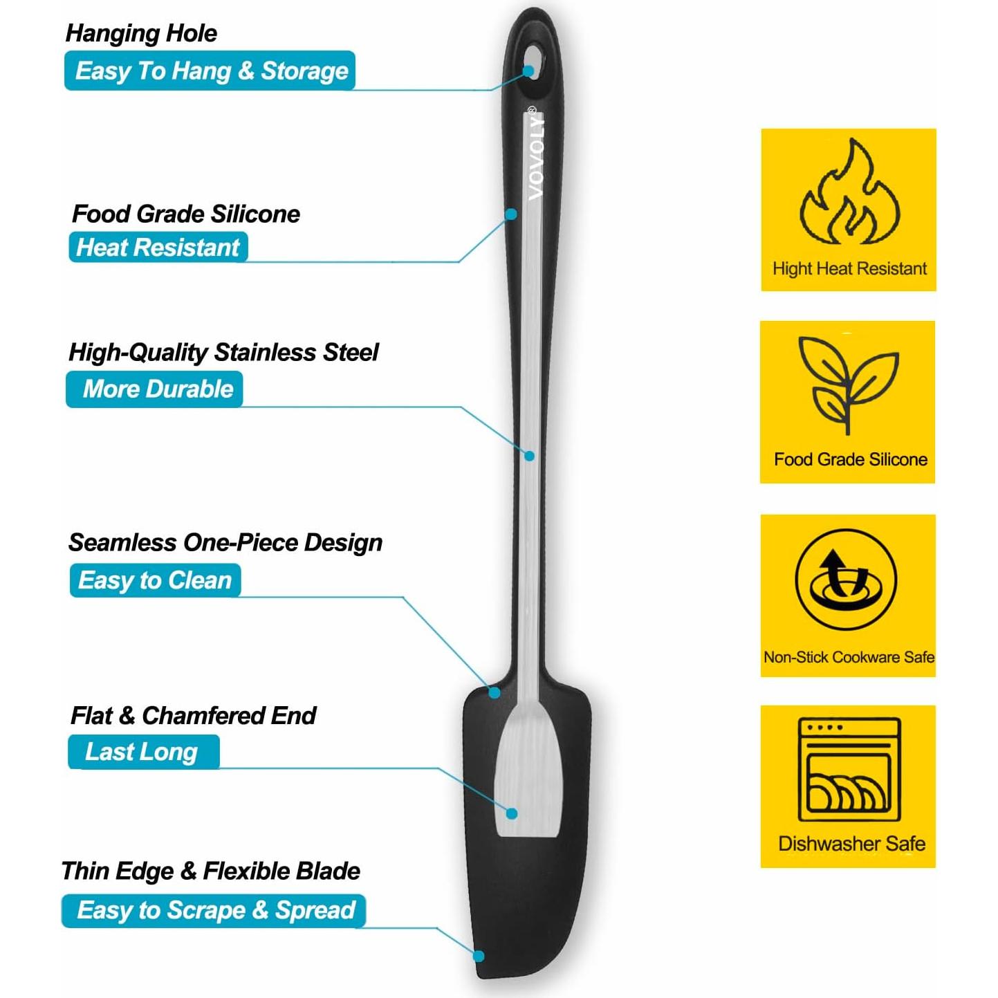 Espátula de Silicona Vovoly 28 cm Resistente al Calor Negra