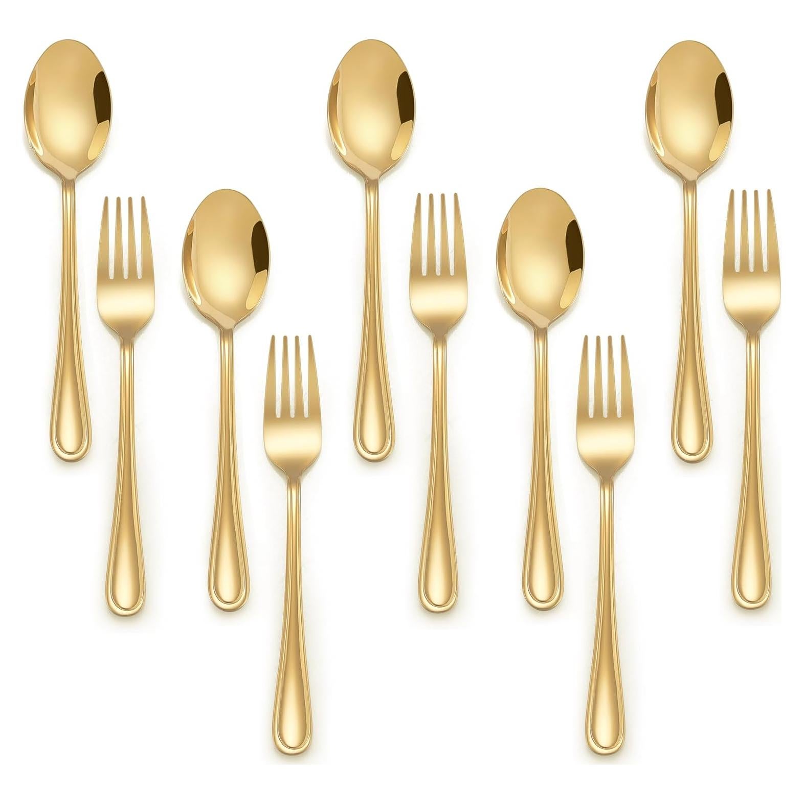 Juego de Utensilios Dorados E-far para Niños 10 Piezas Acero Inoxidable