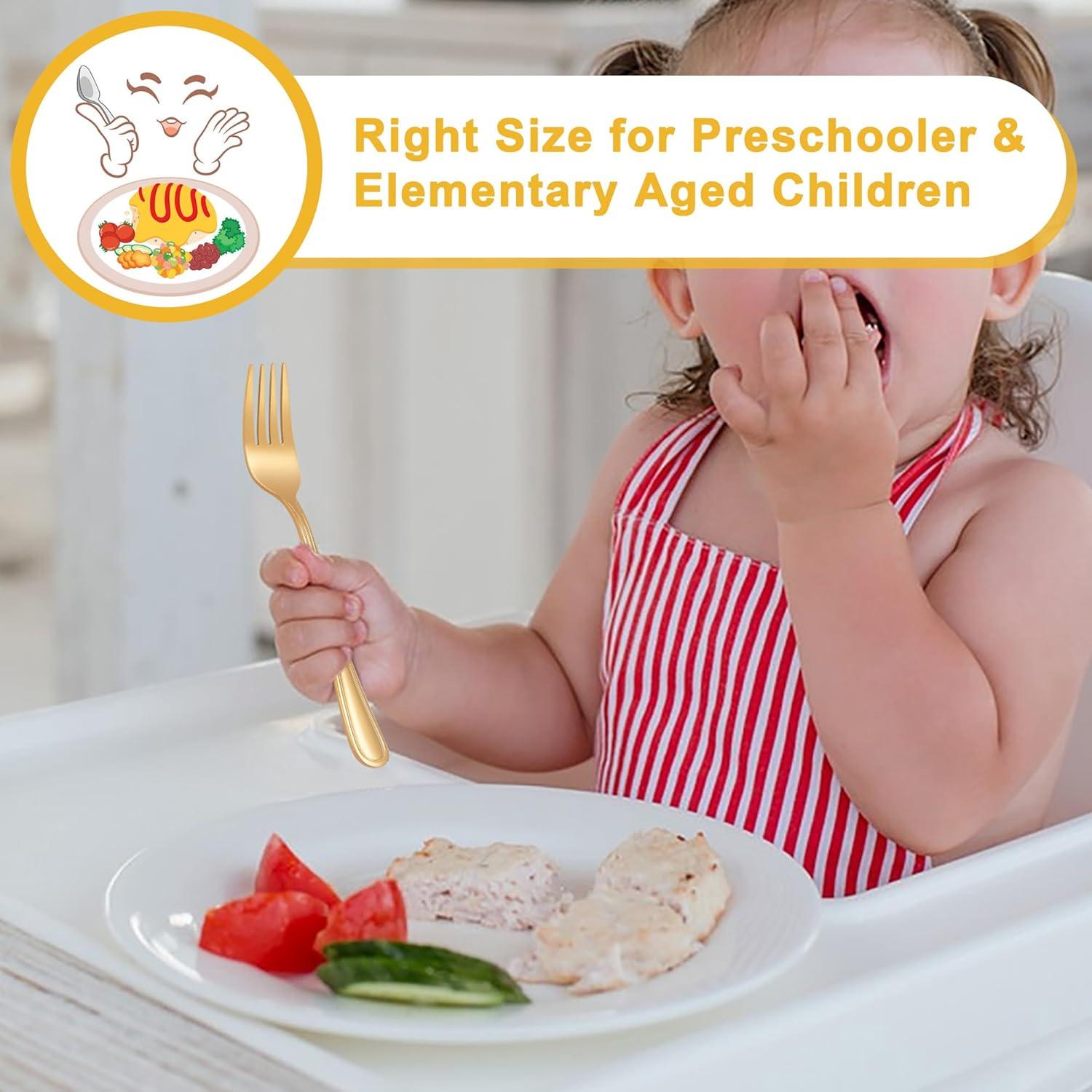 Juego de Utensilios Dorados E-far para Niños 10 Piezas Acero Inoxidable