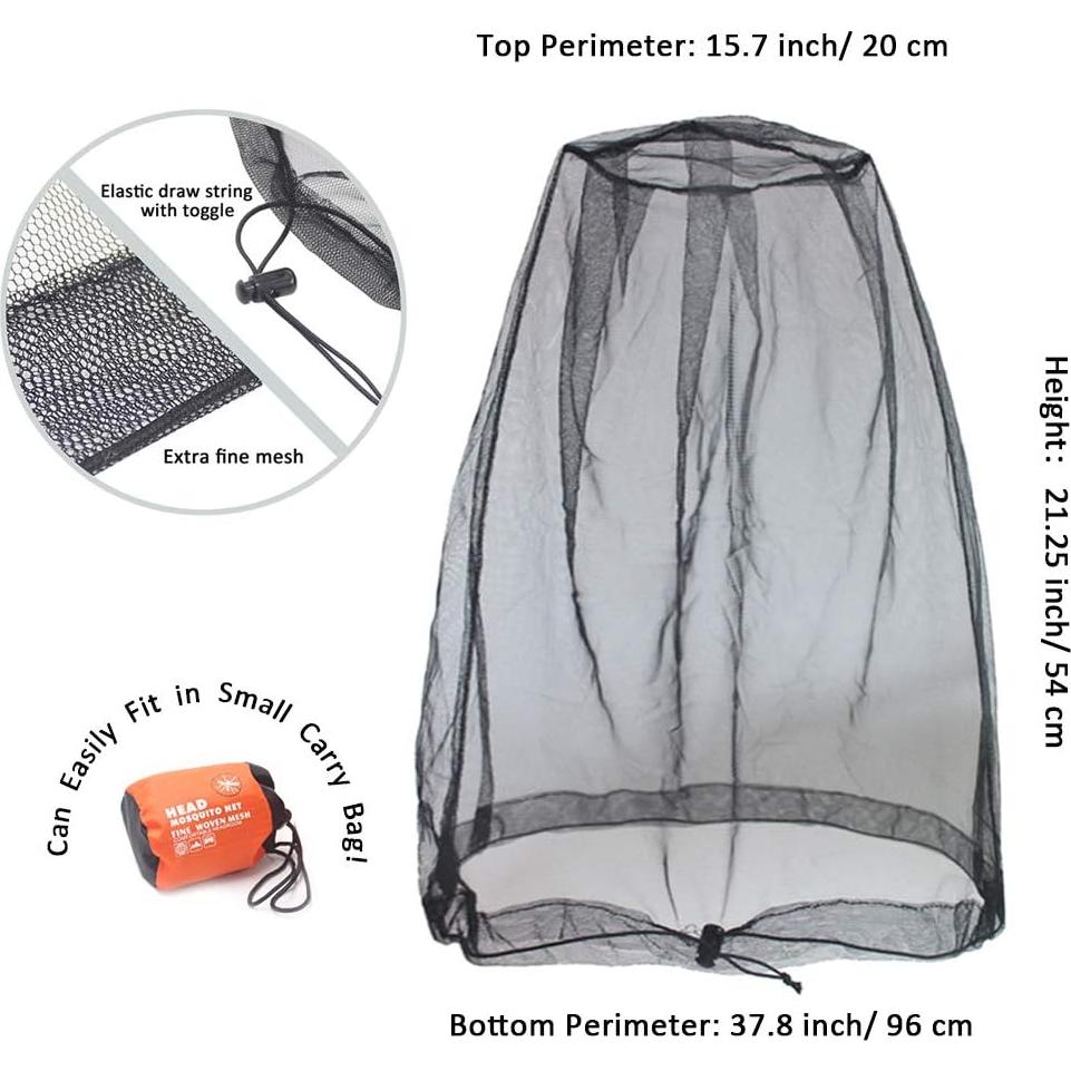 Cinvo Head Net Hat for Bugs No See Ums, Insects, Gnats, Biting Midges - Spacious Net Room Works Over Most Hats - Black