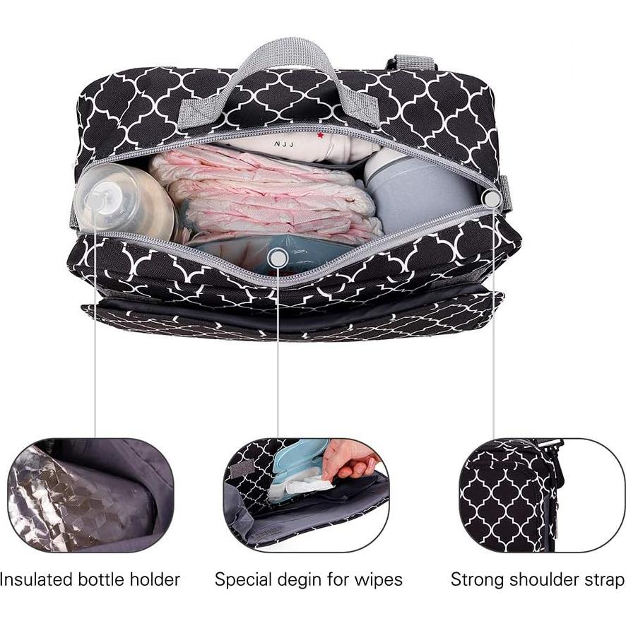 Bolsa de Pañales MOMIGO para Bebé - Tote Negro con Bolsillos