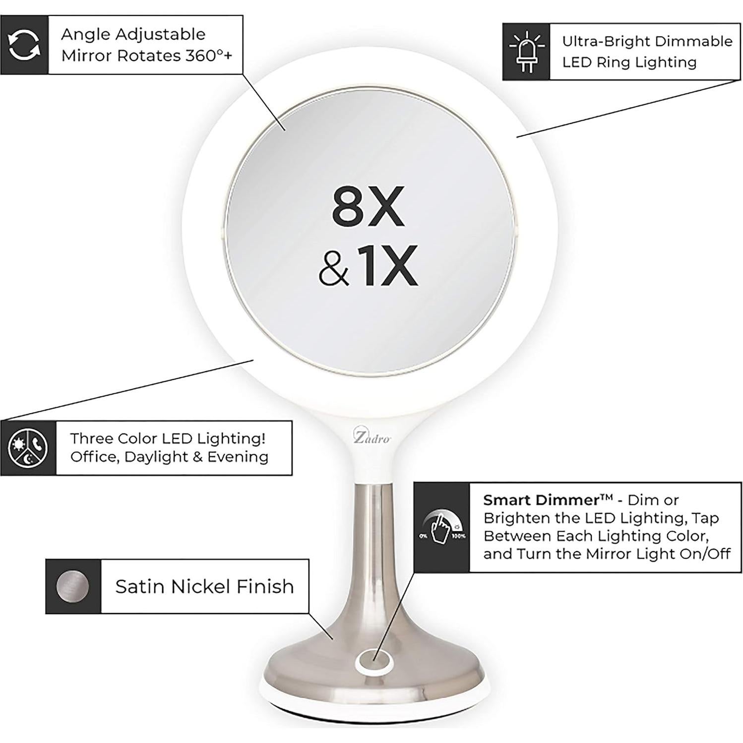 Espejo de tocador Zadro Solana LED 24.77 cm 8X/1X blanco