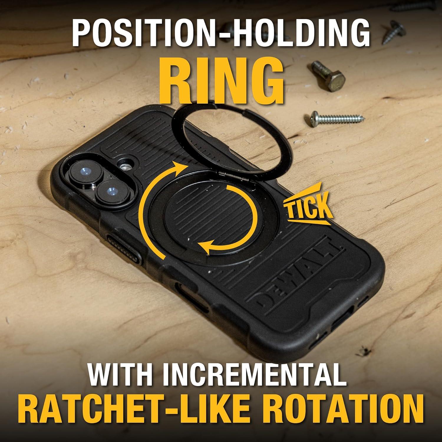Anillo Magnético Rotatable 360° DEWALT para iPhone 16 Negro