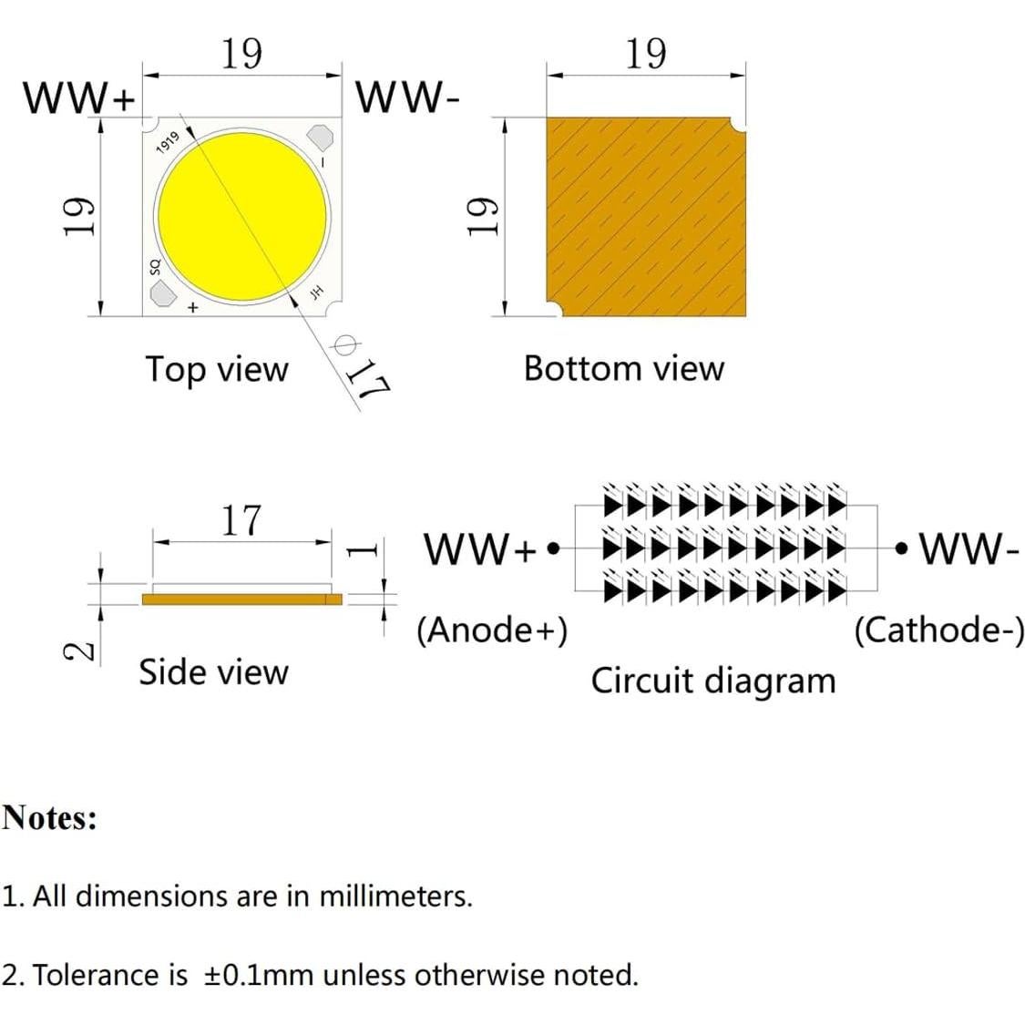 Chip LED 30W Blanco Cálido 2800K CRI90 LEDGUHON Módulo