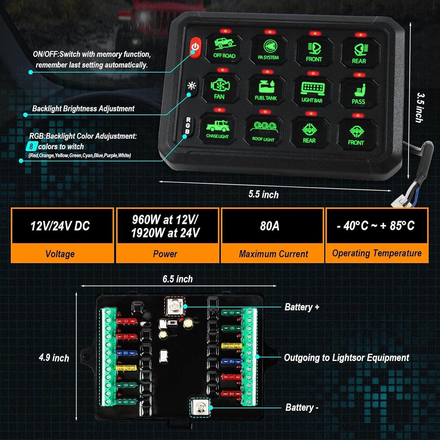 Panel de Interruptores RGB 12 Gang 12V 24V NAVOROGE