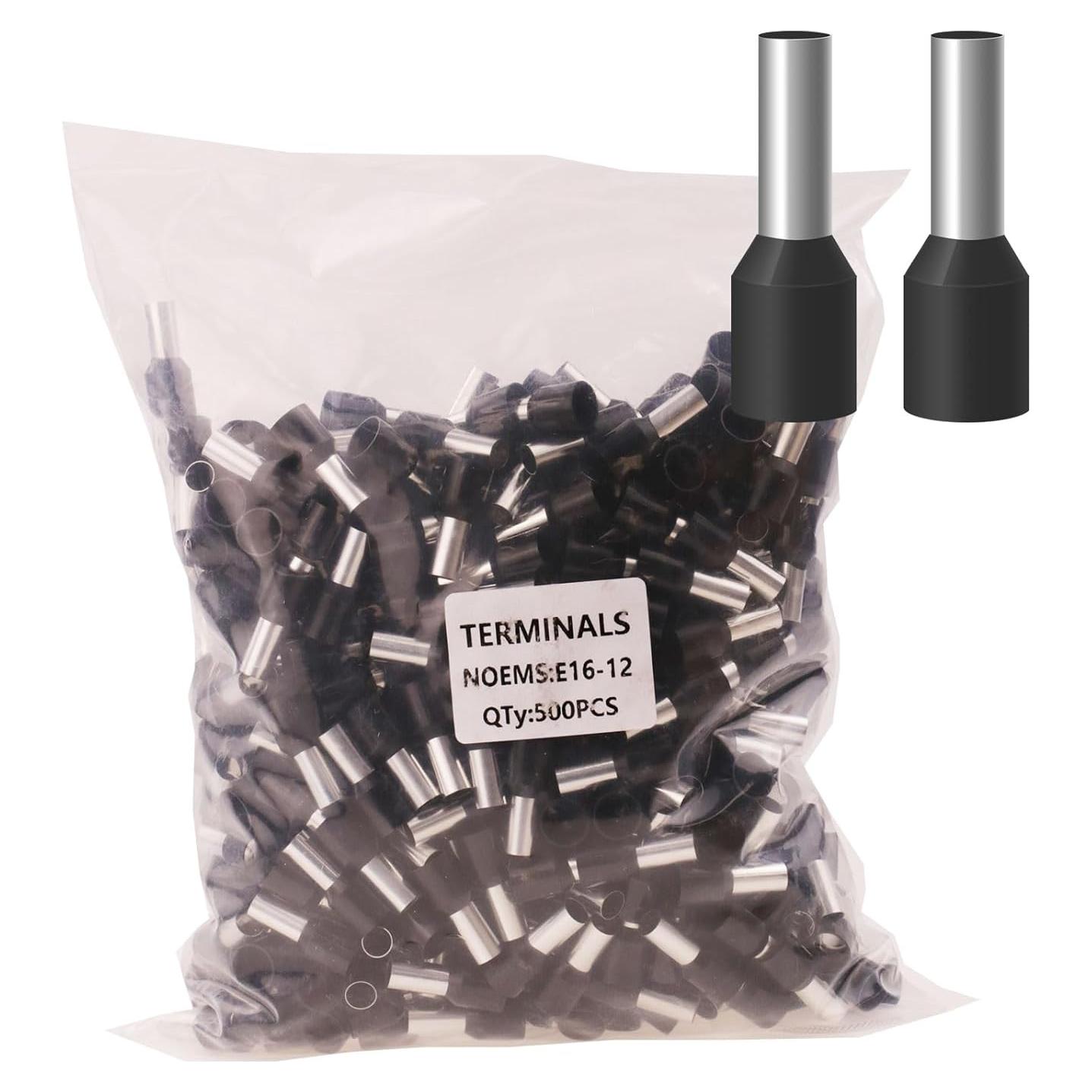 500 Terminales de Ferrules de Cable Fidioto AWG6 Negros