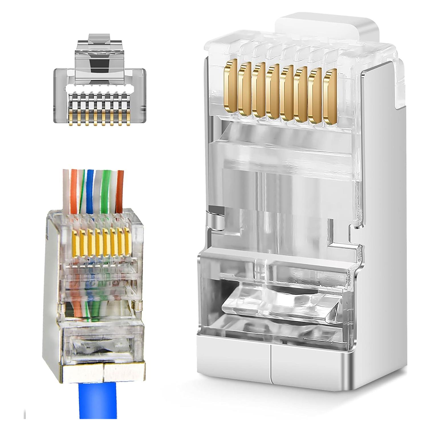 Conectores RJ45 Cat5e Cat6 Blindados Passthrough JODROAD - Paquete de 20