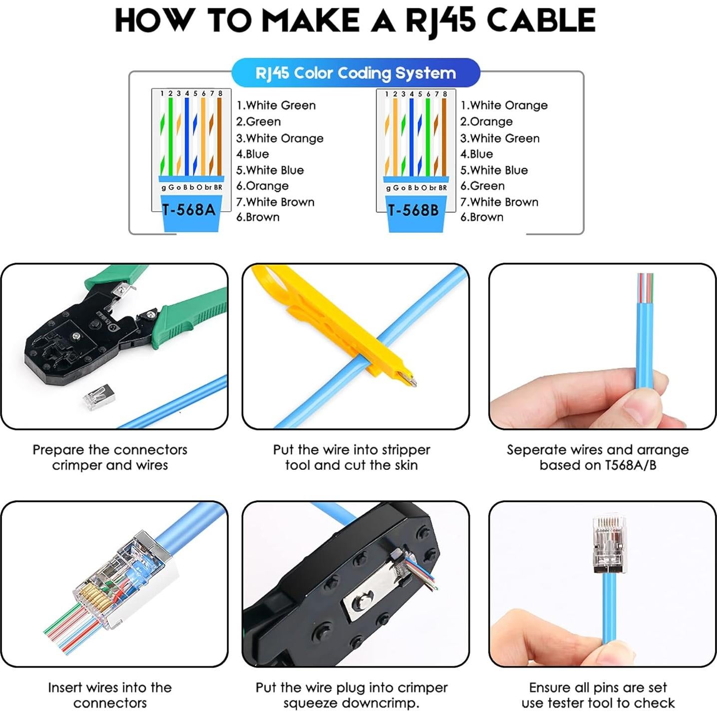 Conectores RJ45 Cat5e Cat6 Blindados Passthrough JODROAD - Paquete de 20