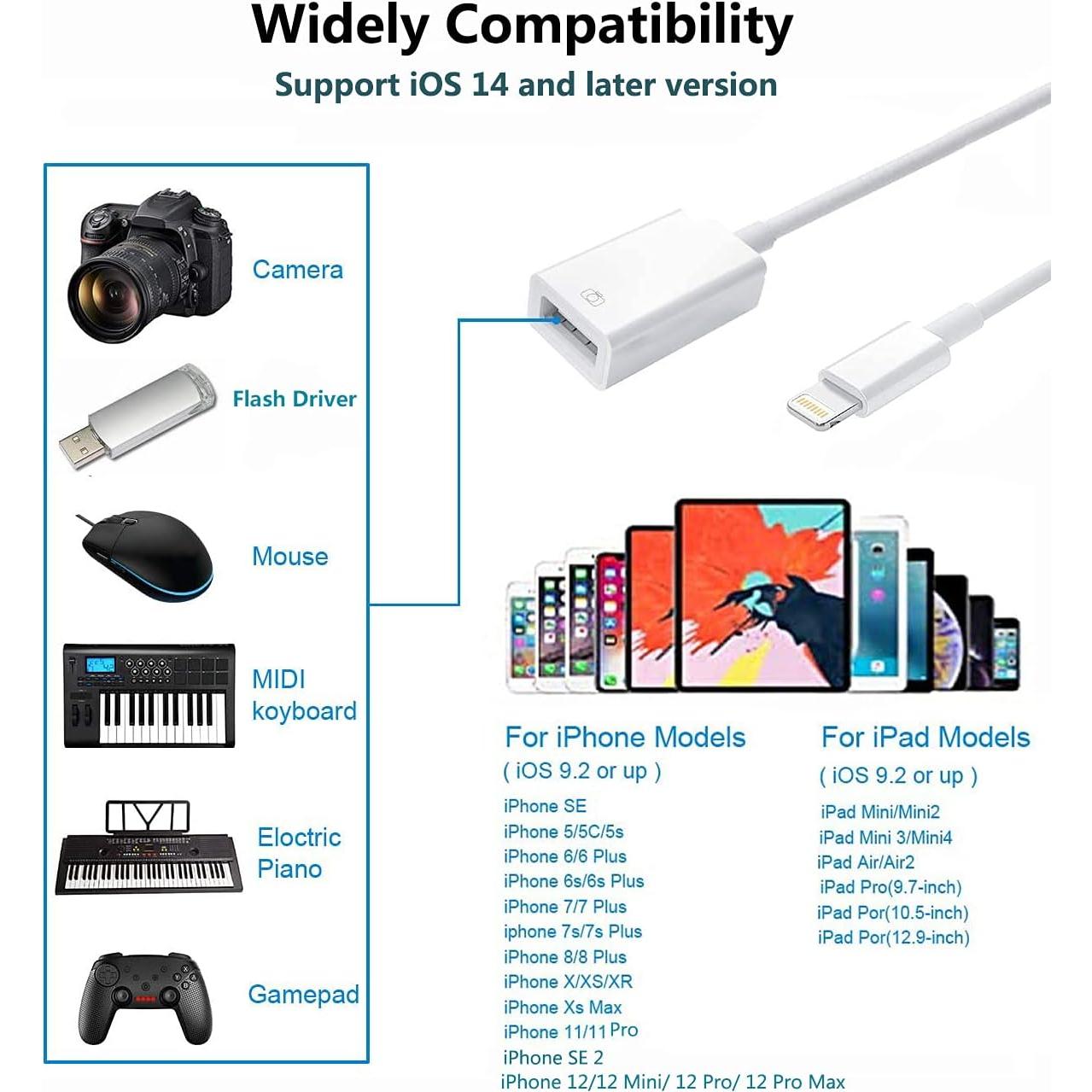 Adaptador USB Lightning Wahbite para iPhone/iPad - OTG 3.0
