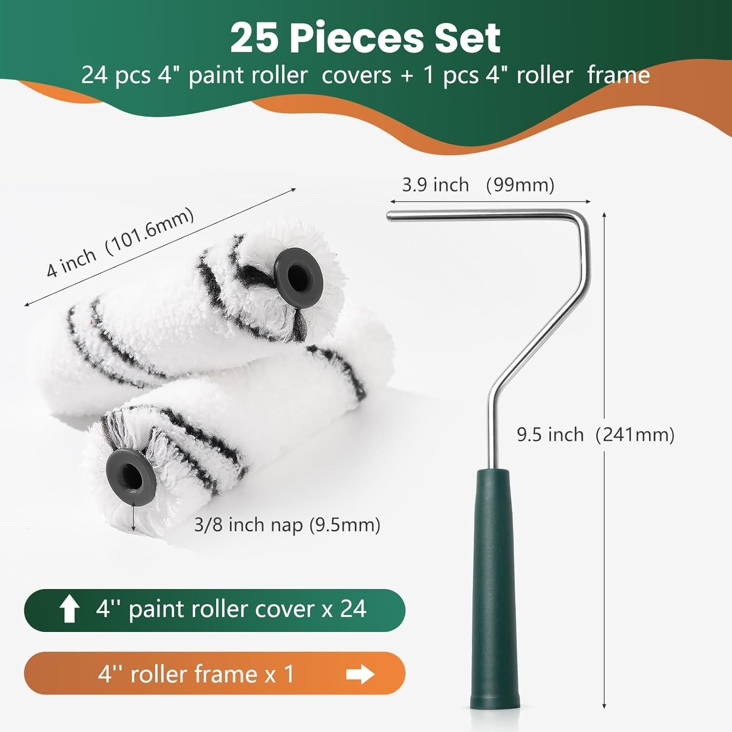 Kit de Rodillos de Pintura Microfibra 24 Piezas 10 cm