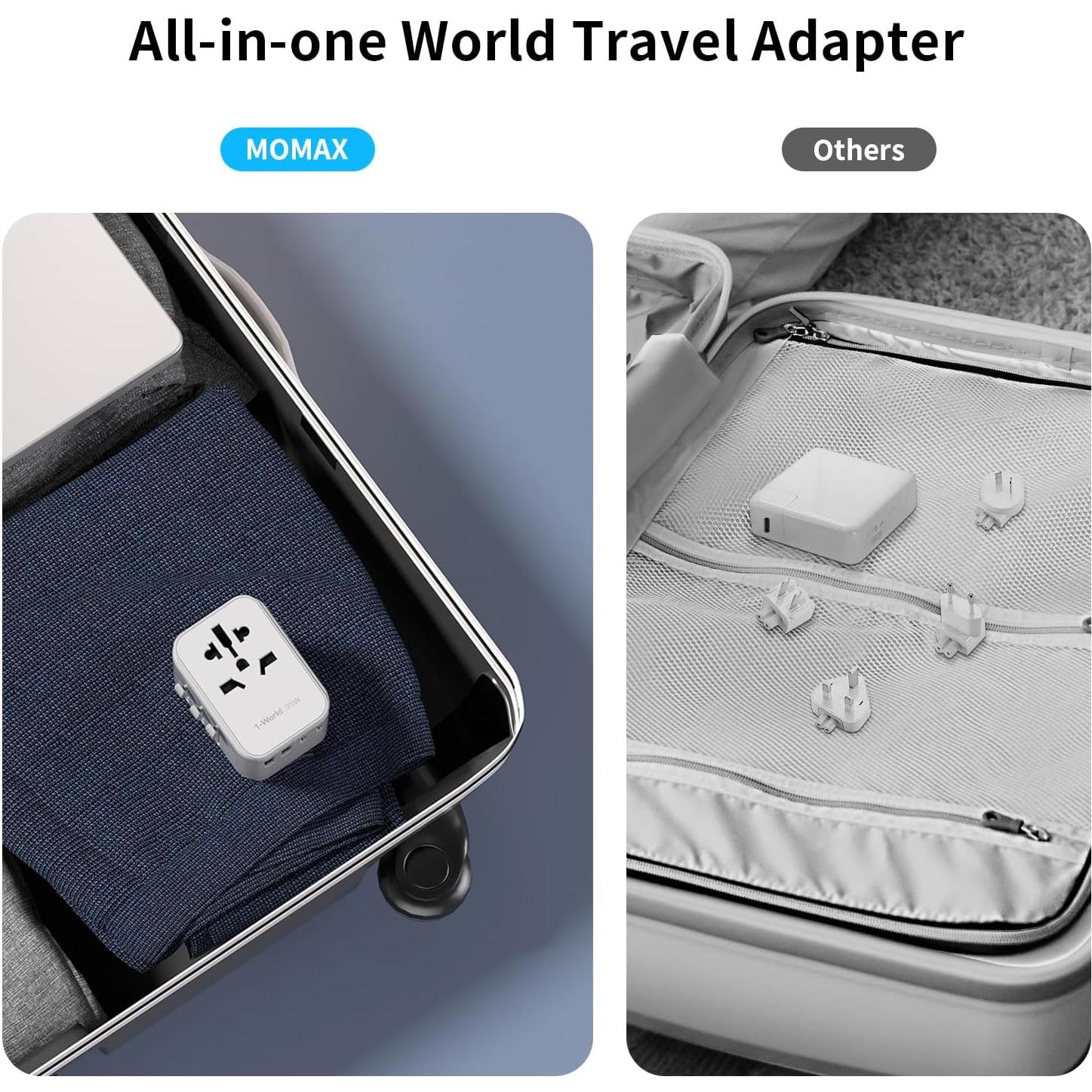 Adaptador de Enchufe de Viaje MOMAX UA9, Carga Rápida 35W, 5 Puertos