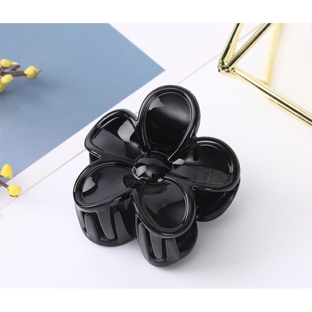 4 Clips de Pelo con Flor Morhom, Antideslizantes, 5cm, Negro