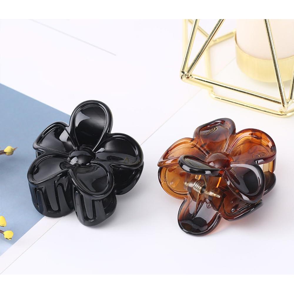 4 Clips de Pelo con Flor Morhom, Antideslizantes, 5cm, Negro