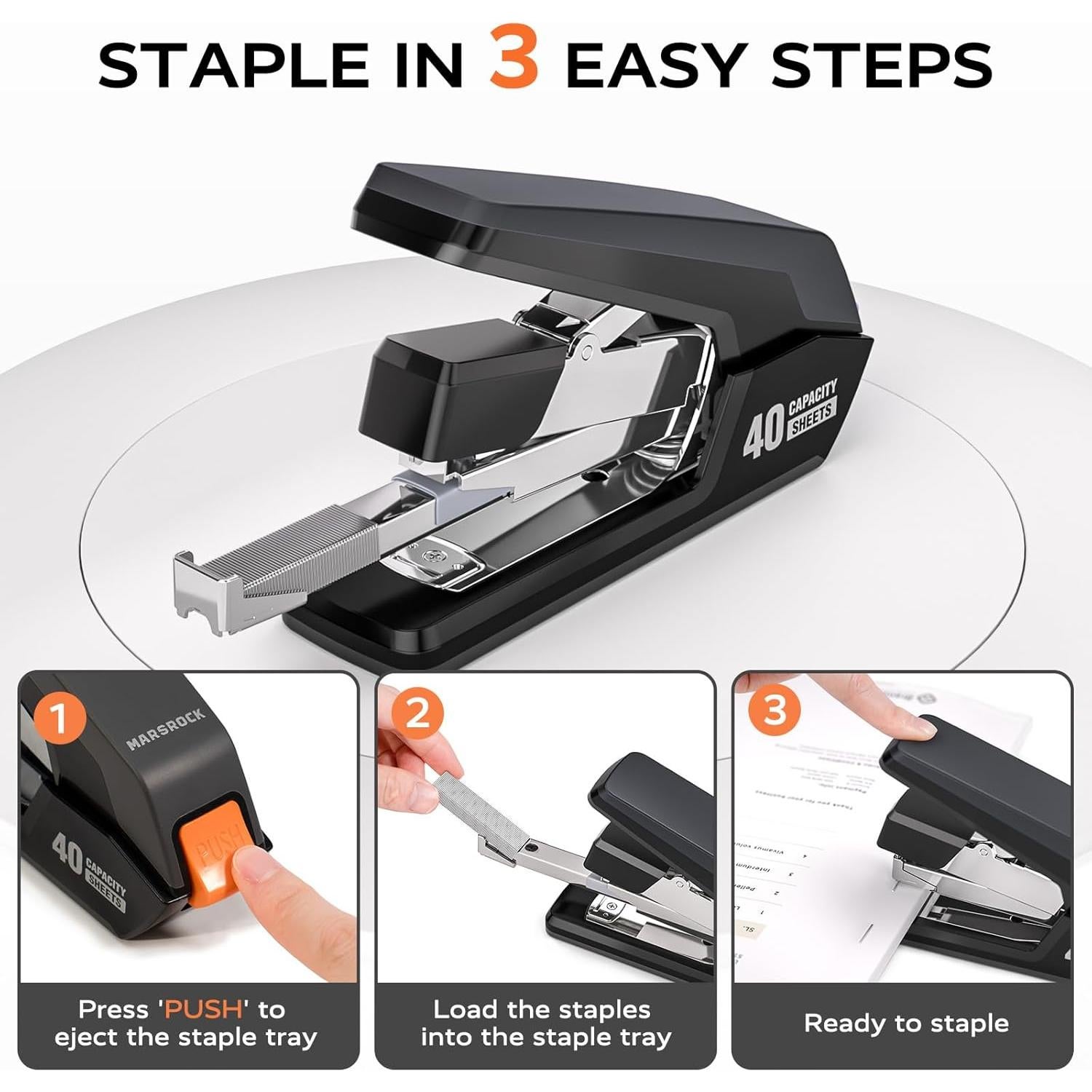 Grapadora Sin Esfuerzo Marsrock Negra para 40-50 Hojas