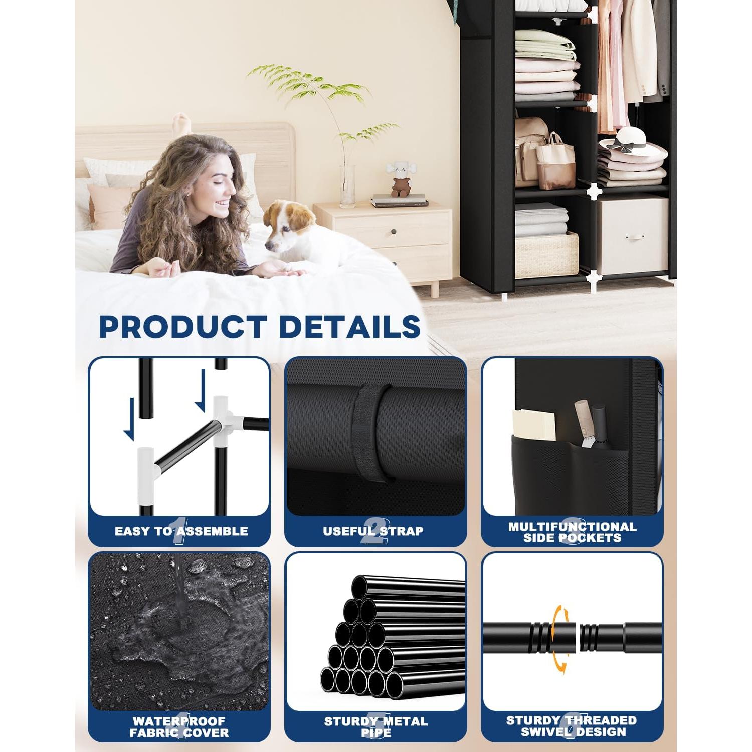 Armario Portátil Mavivegue Negro 86.36x45.72x162.56 cm