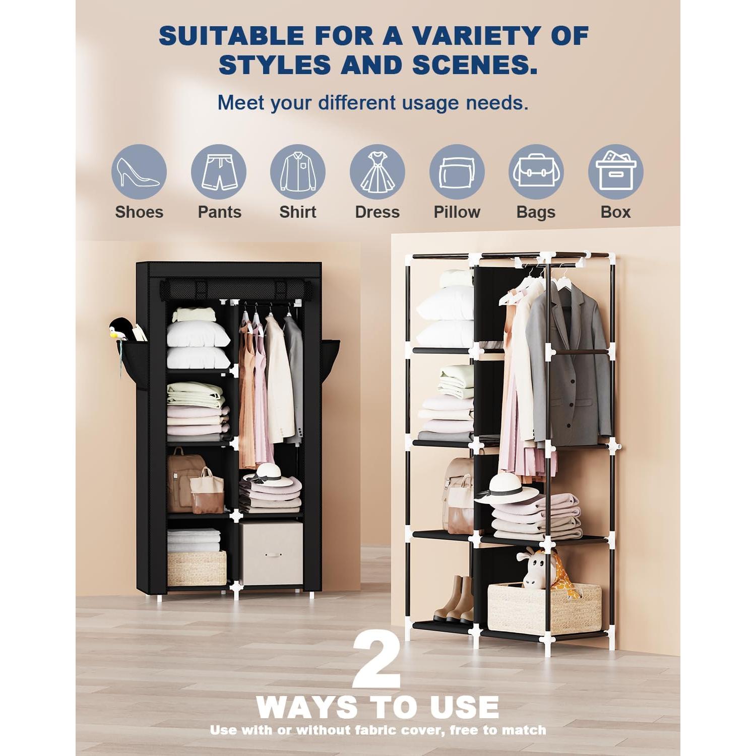 Armario Portátil Mavivegue Negro 86.36x45.72x162.56 cm