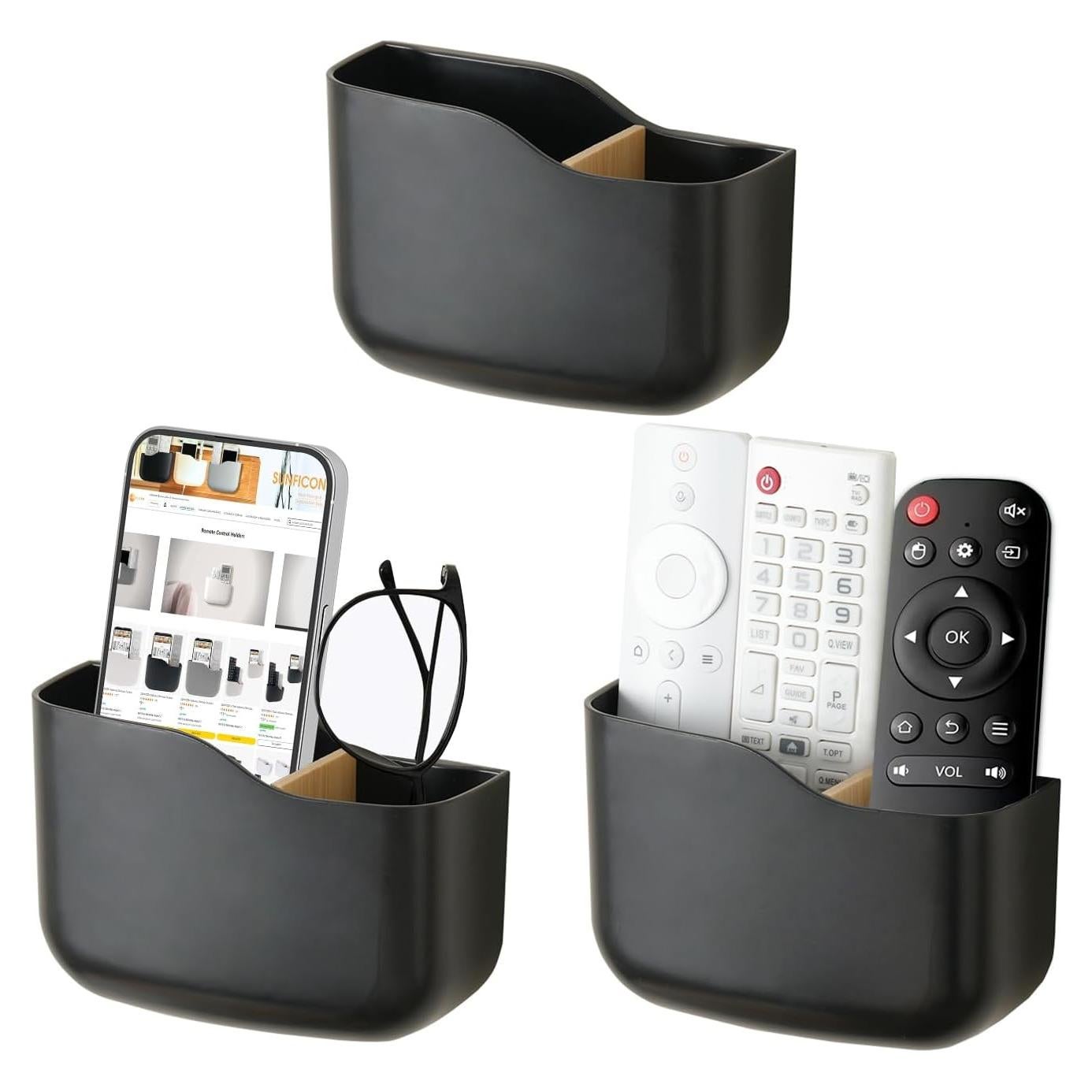 Soporte Adhesivo para Control Remoto SUNFICON 3 Piezas Negro
