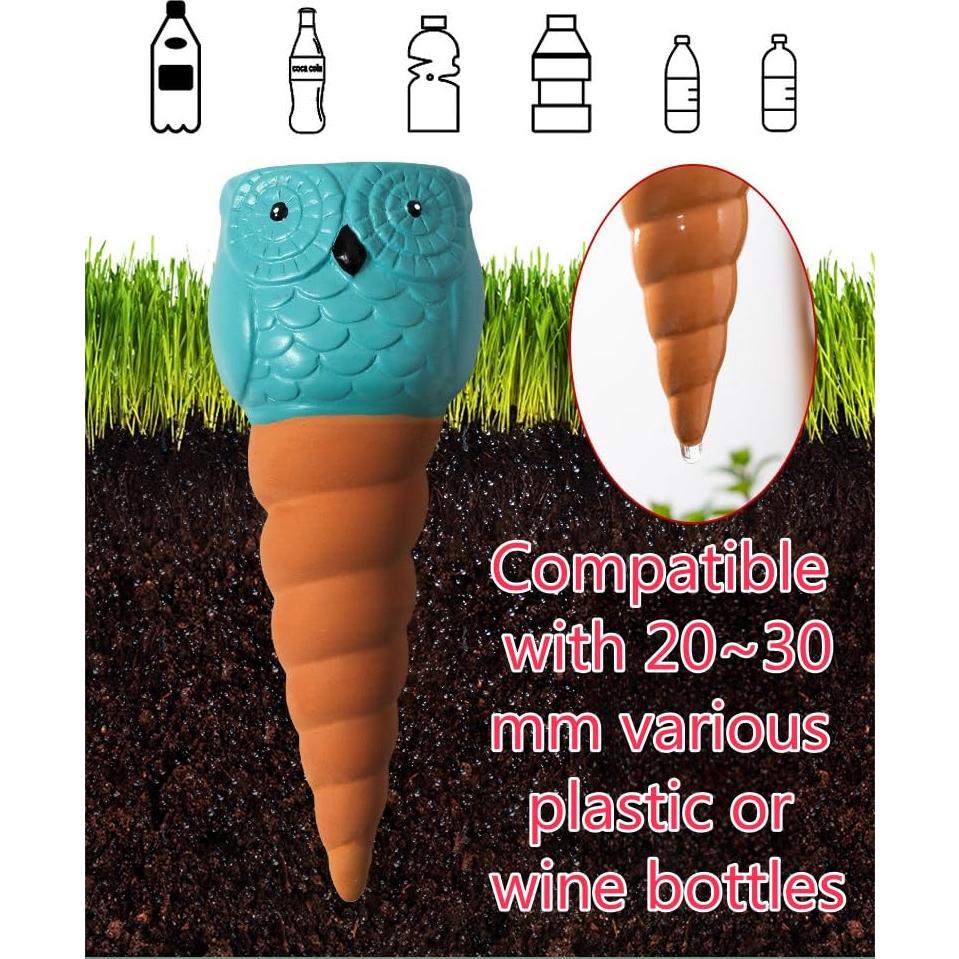 Paquete de 4 Picos de Riego Automático Terracota Búho 16 cm