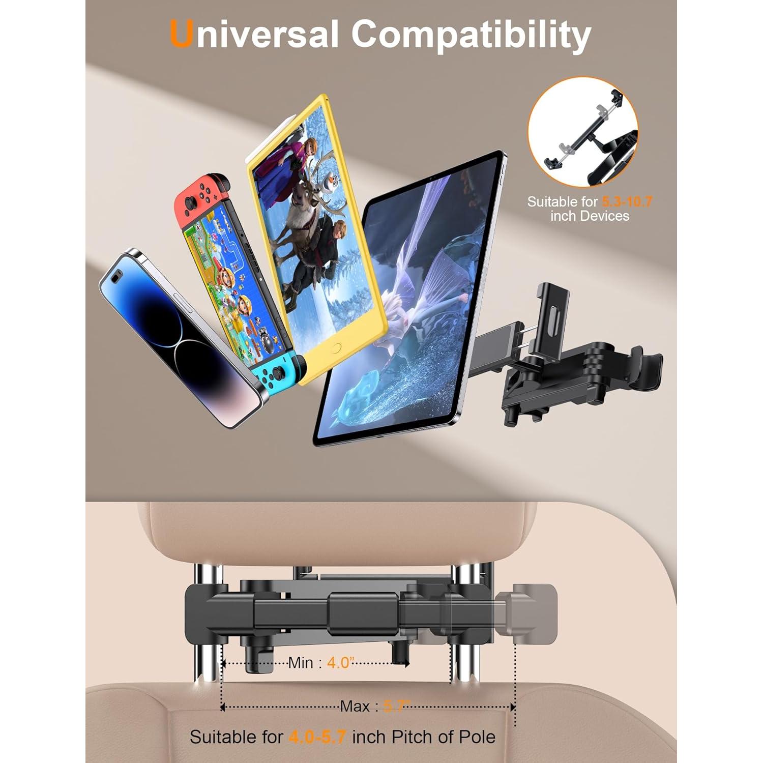 Soporte para Tableta URBANITE Reposacabezas Negro 360° Ajustable