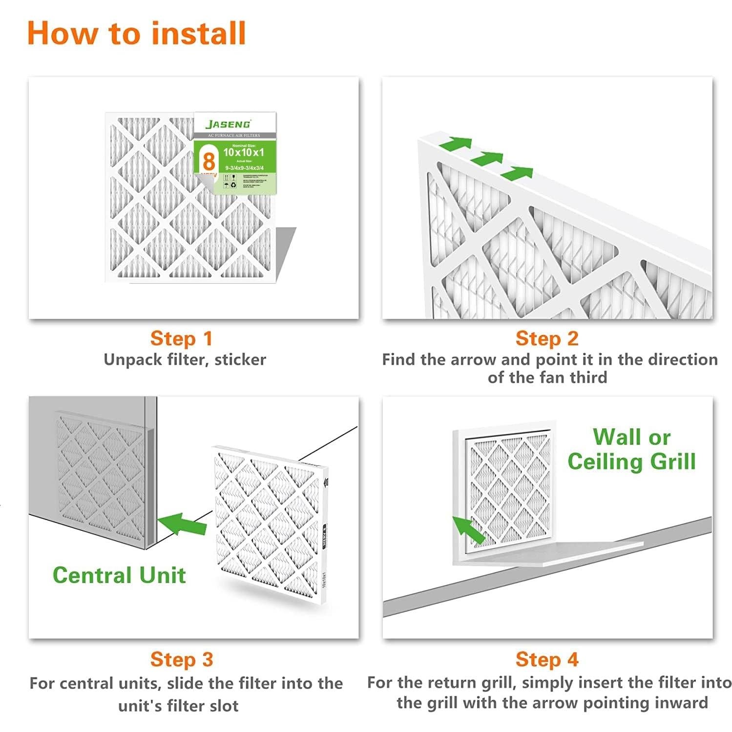Filtros de aire JASENG MERV 8 10x10x1 - 4 paquetes