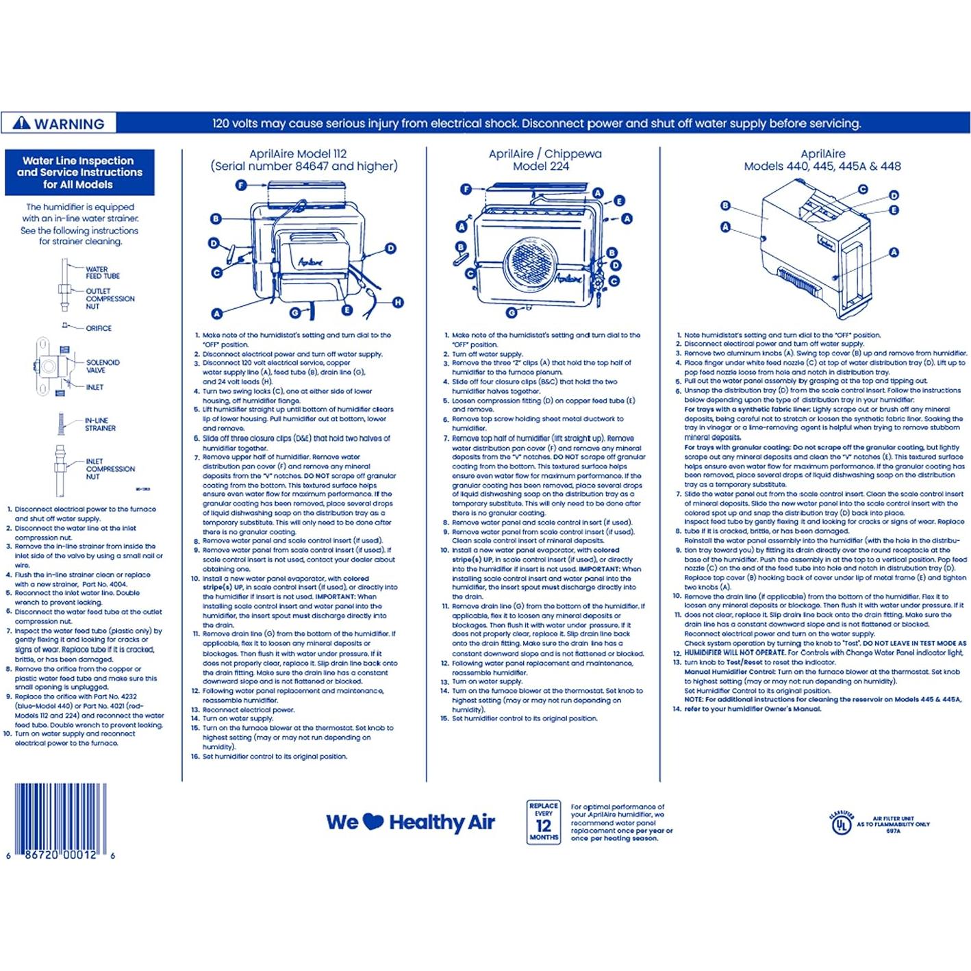 Filtro de Panel de Agua Humidificador AprilAire Modelo 12 - 29.2x37.5 cm