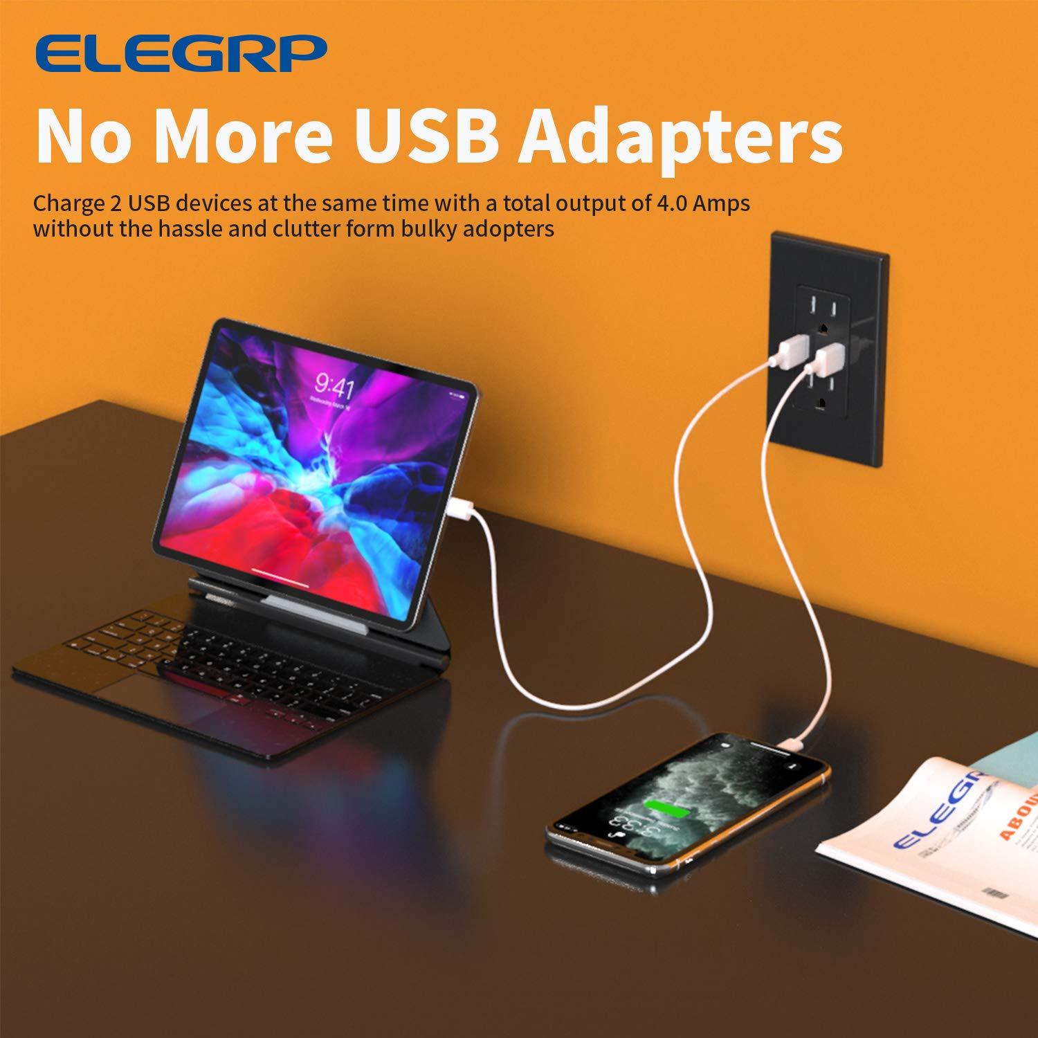 Toma de corriente ELEGRP 15A con 2 puertos USB 4.0A negra