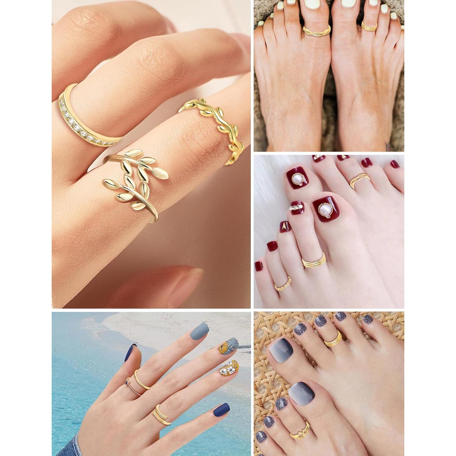 Juego de 12 Anillos Ajustables Akeoqi Oro 18K y CZ para Mujer