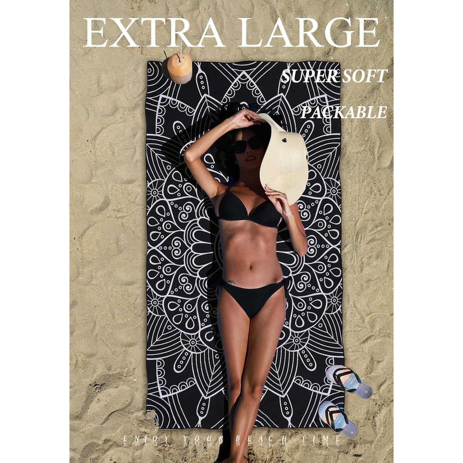 Toalla de Playa Microfibra Yongoes 2 Paquete 81x180 cm Negra