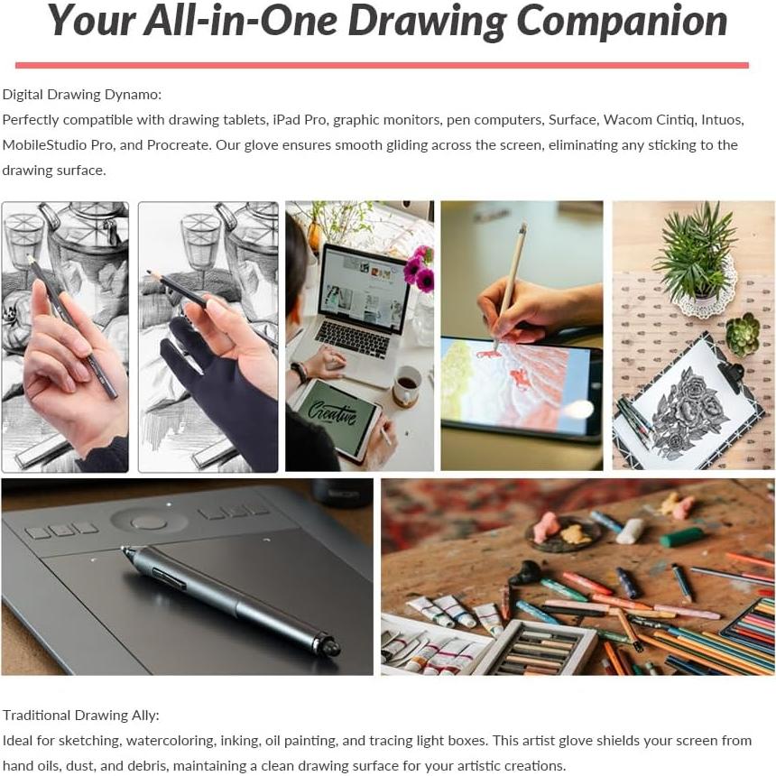 Guante Transpirable para Dibujo WSWBD Negro S - Arte Digital