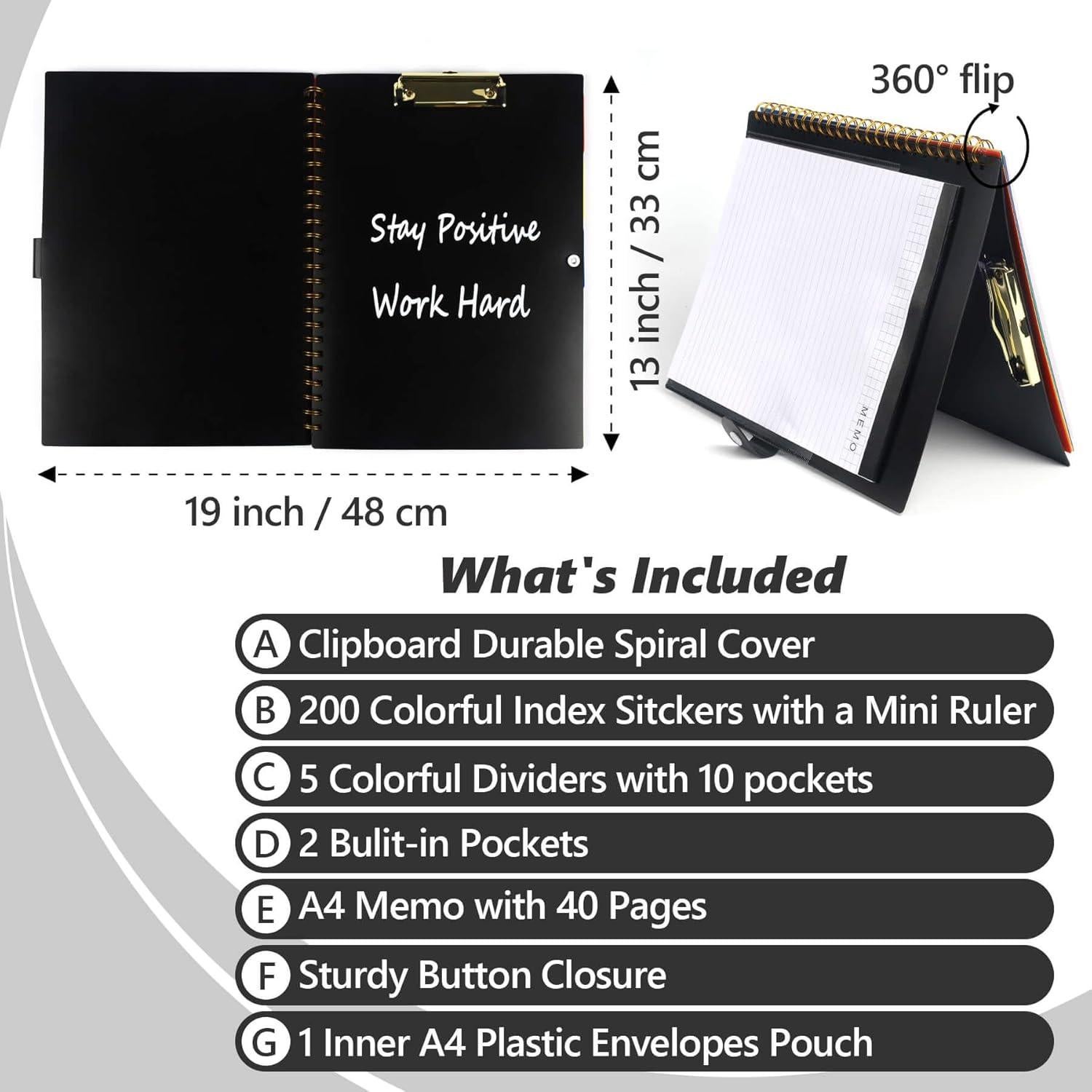 Folio de Portapapeles Multifuncional DIYNP Negro A4 con Bloc