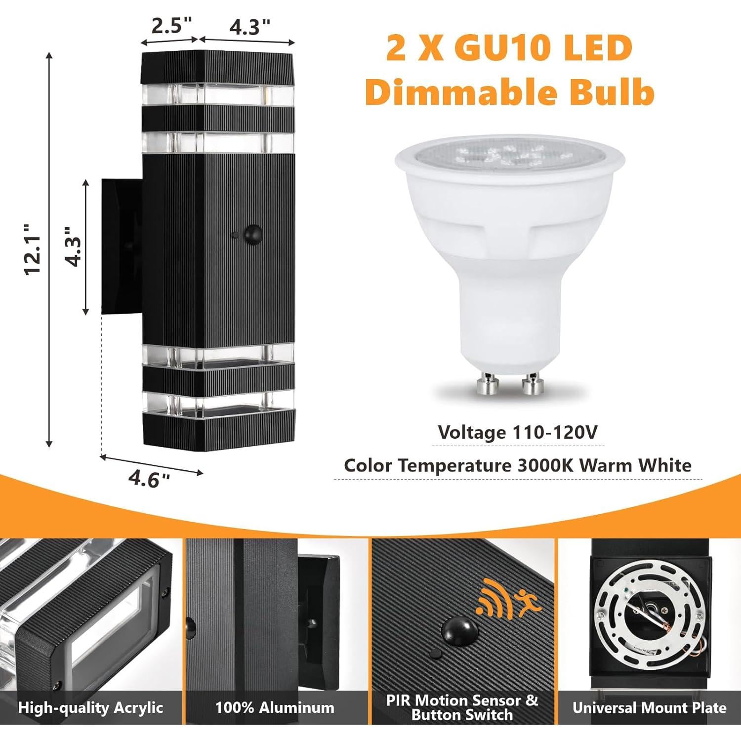 Luces de Pared Exteriores DASTOR con Sensor de Movimiento 2 Paquete