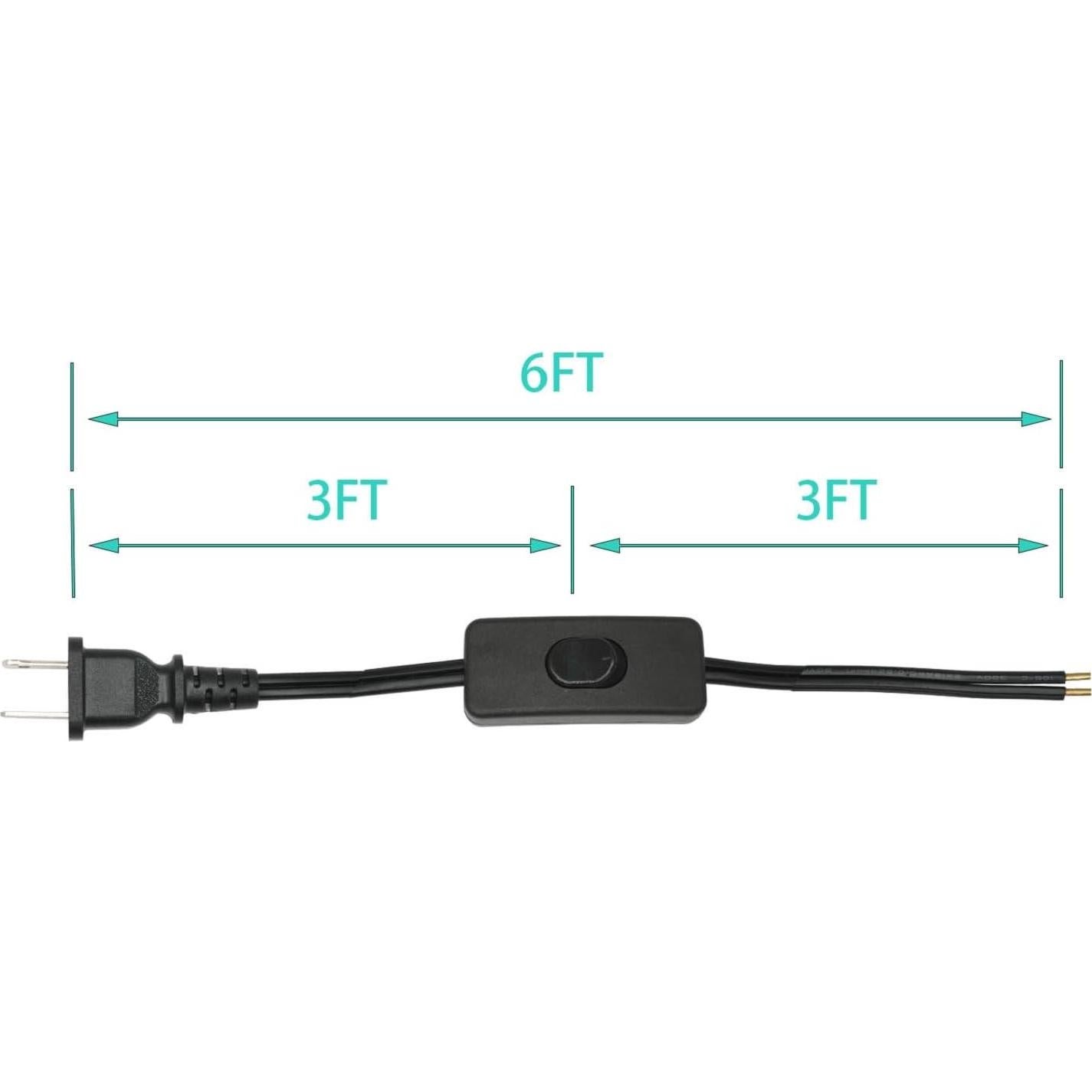 Cable de lámpara con interruptor negro 1.83m 18 AWG LPins