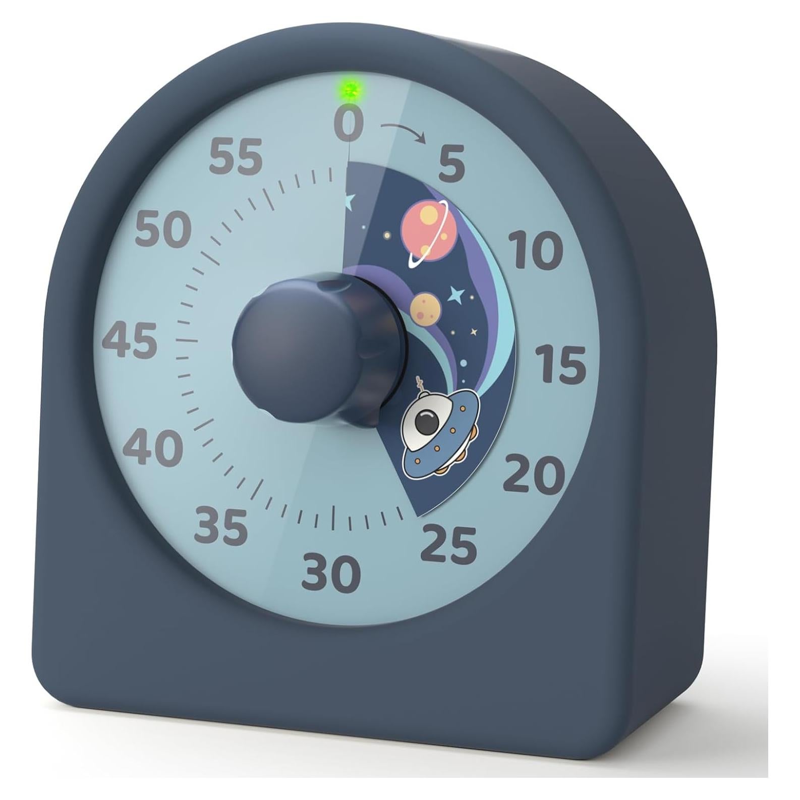 LIORQUE 60 Minute Visual Timer for Kids, Rechargeable Visual Countdown Timer Clock, Kids Timer for Classroom with 'Space Ship' Pattern Design and Magnetic Back