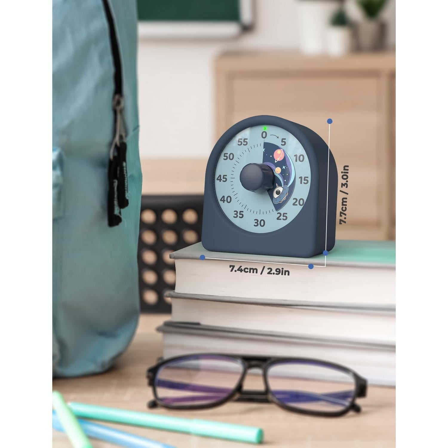 LIORQUE 60 Minute Visual Timer for Kids, Rechargeable Visual Countdown Timer Clock, Kids Timer for Classroom with 'Space Ship' Pattern Design and Magnetic Back