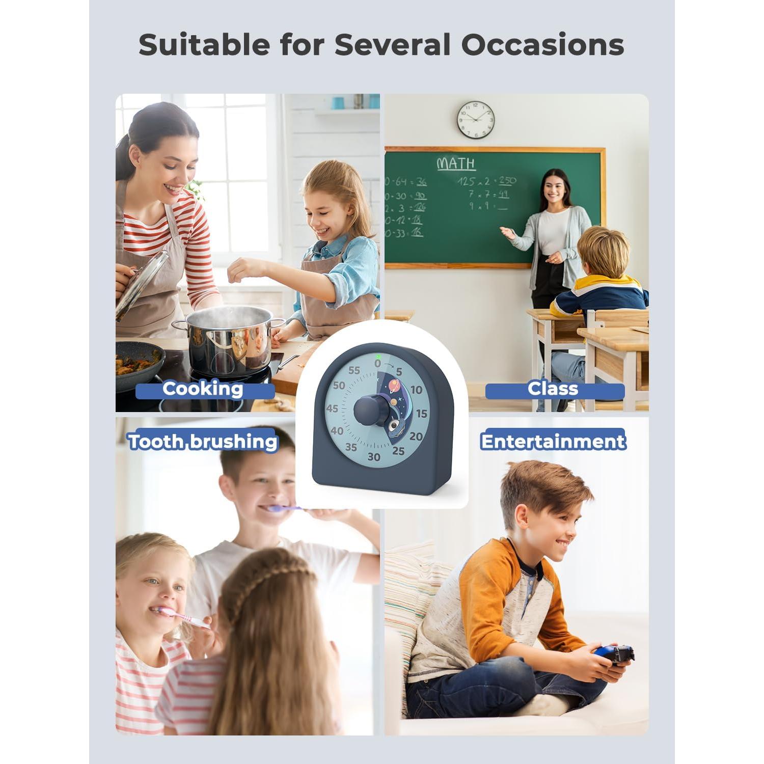 LIORQUE 60 Minute Visual Timer for Kids, Rechargeable Visual Countdown Timer Clock, Kids Timer for Classroom with 'Space Ship' Pattern Design and Magnetic Back