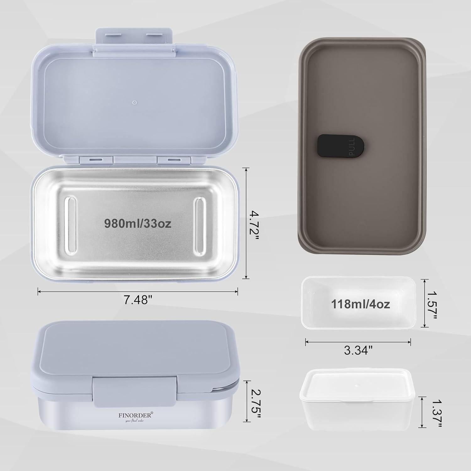 Contenedor de Almuerzo Acero Inoxidable Finorder 0.98L Gris