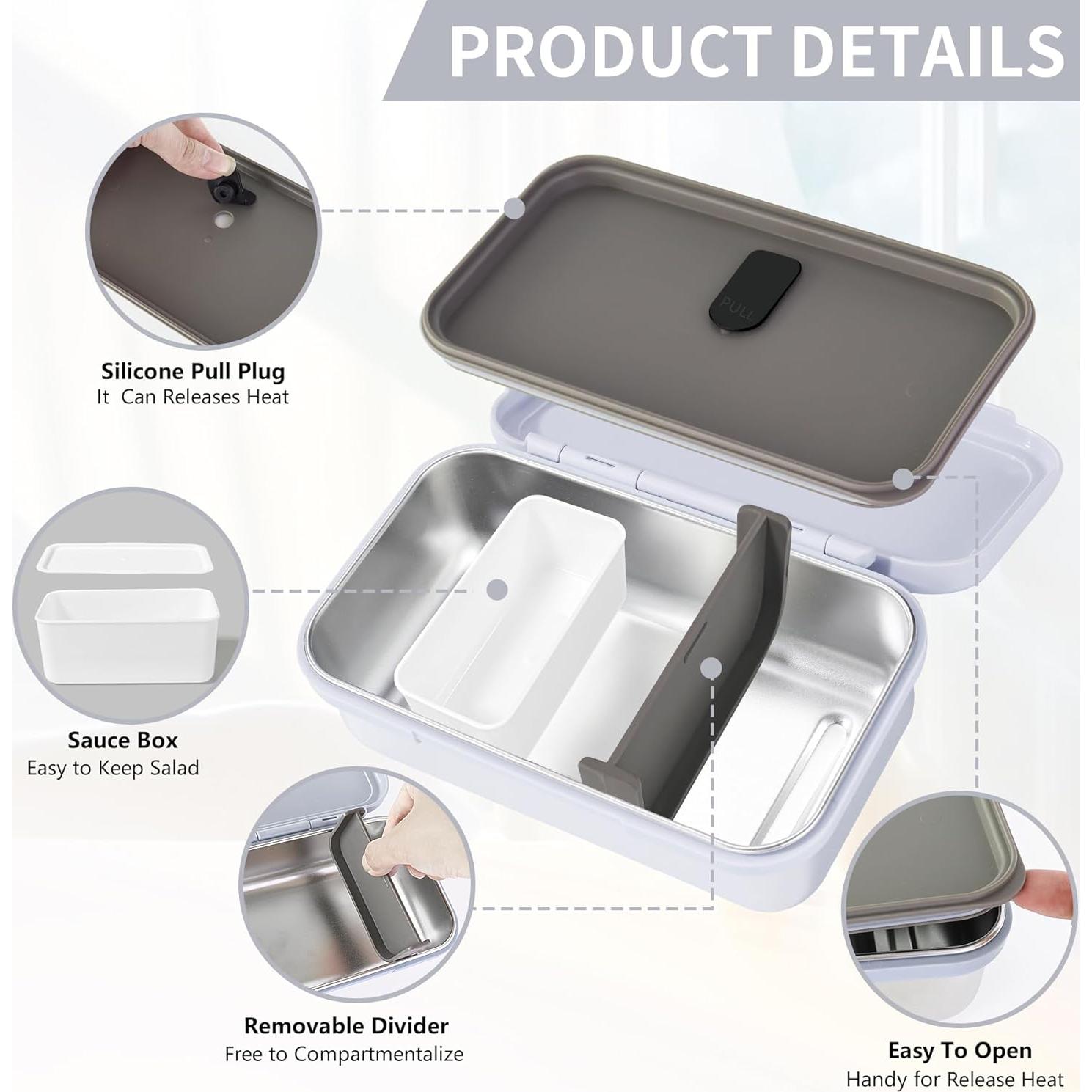 Contenedor de Almuerzo Acero Inoxidable Finorder 0.98L Gris