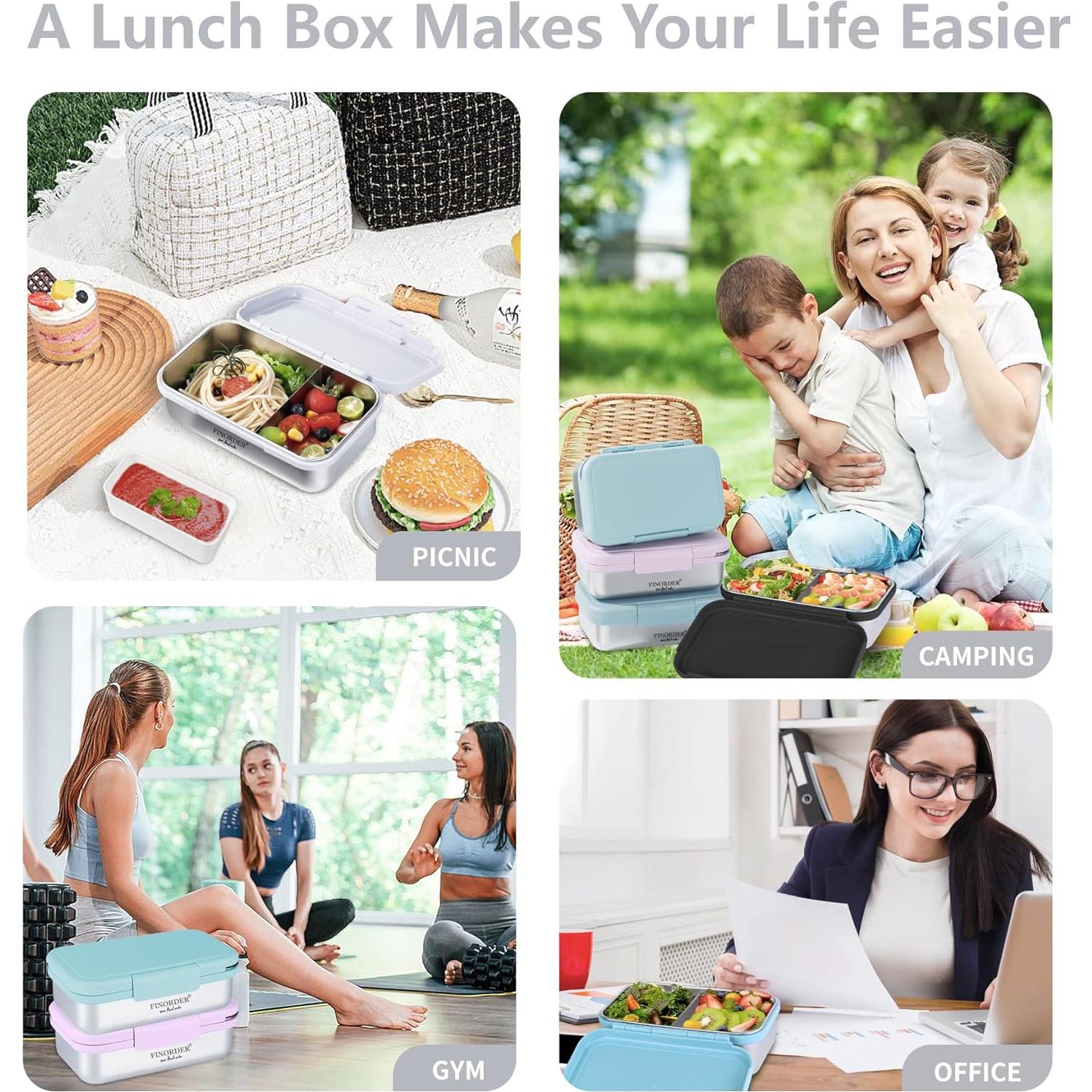 Contenedor de Almuerzo Acero Inoxidable Finorder 0.98L Gris