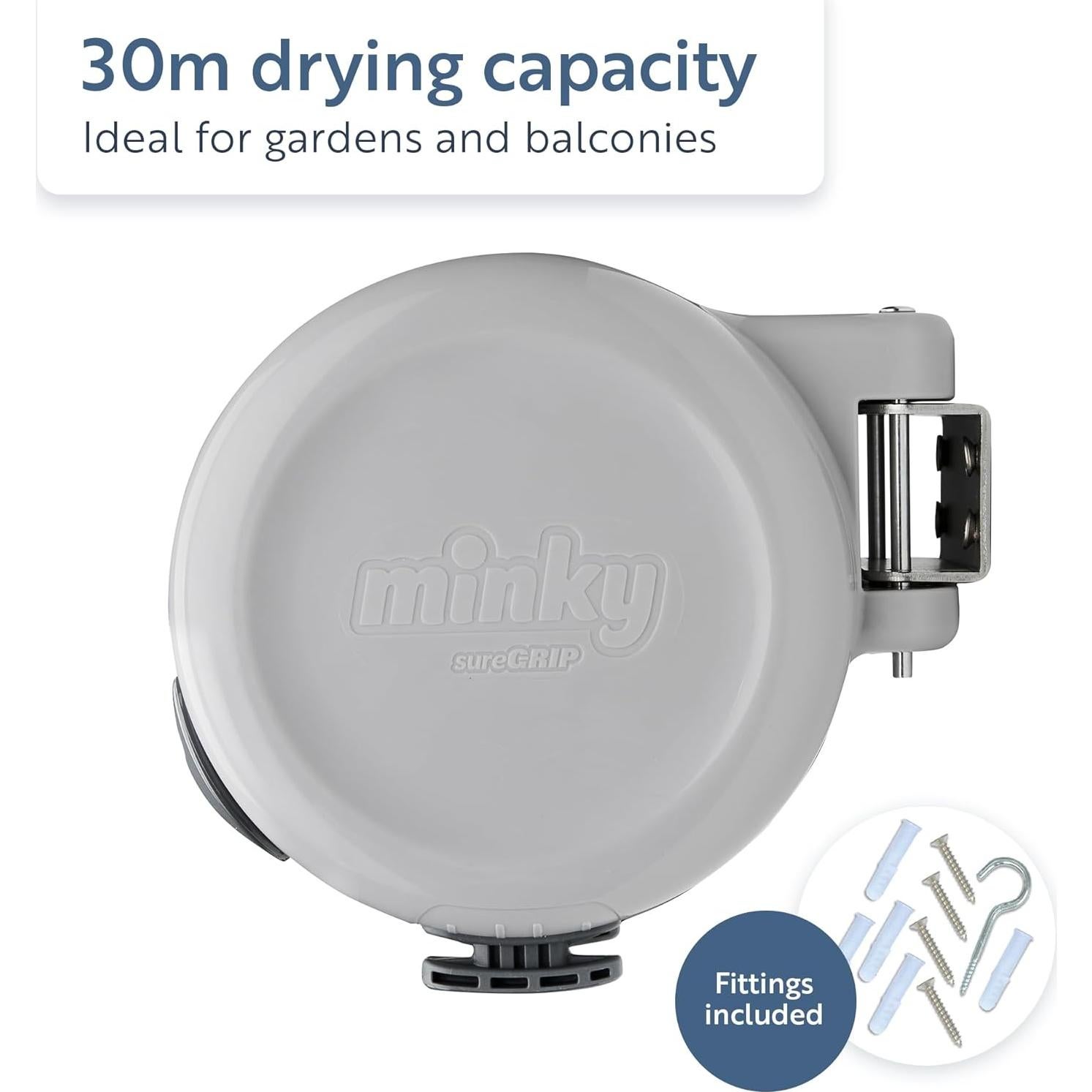 Línea de Ropa Retráctil Minky Homecare 30m Gris PVC Resistente